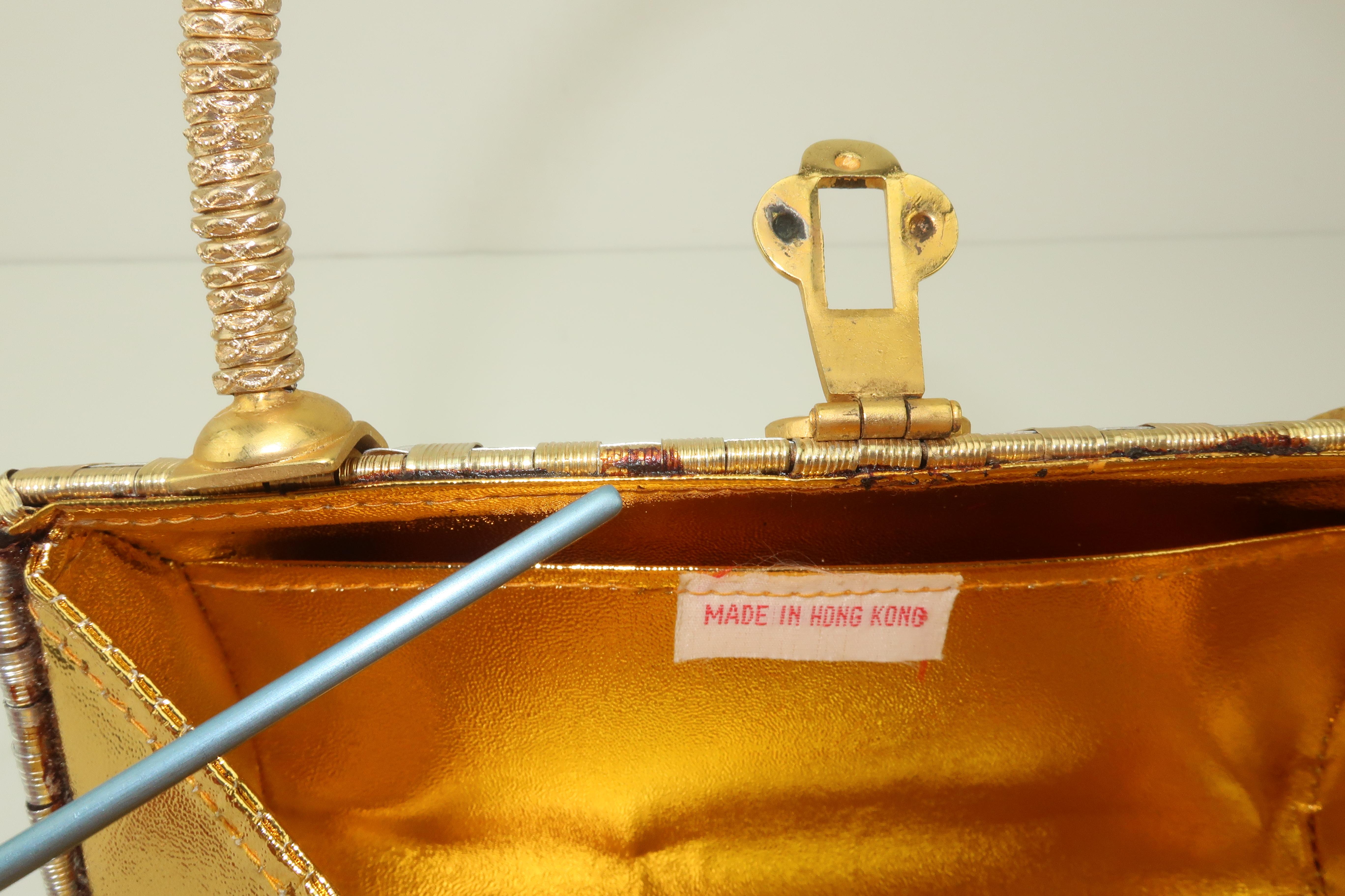 Gold & Silver Basket Weave Metal Handbag, 1950's 4