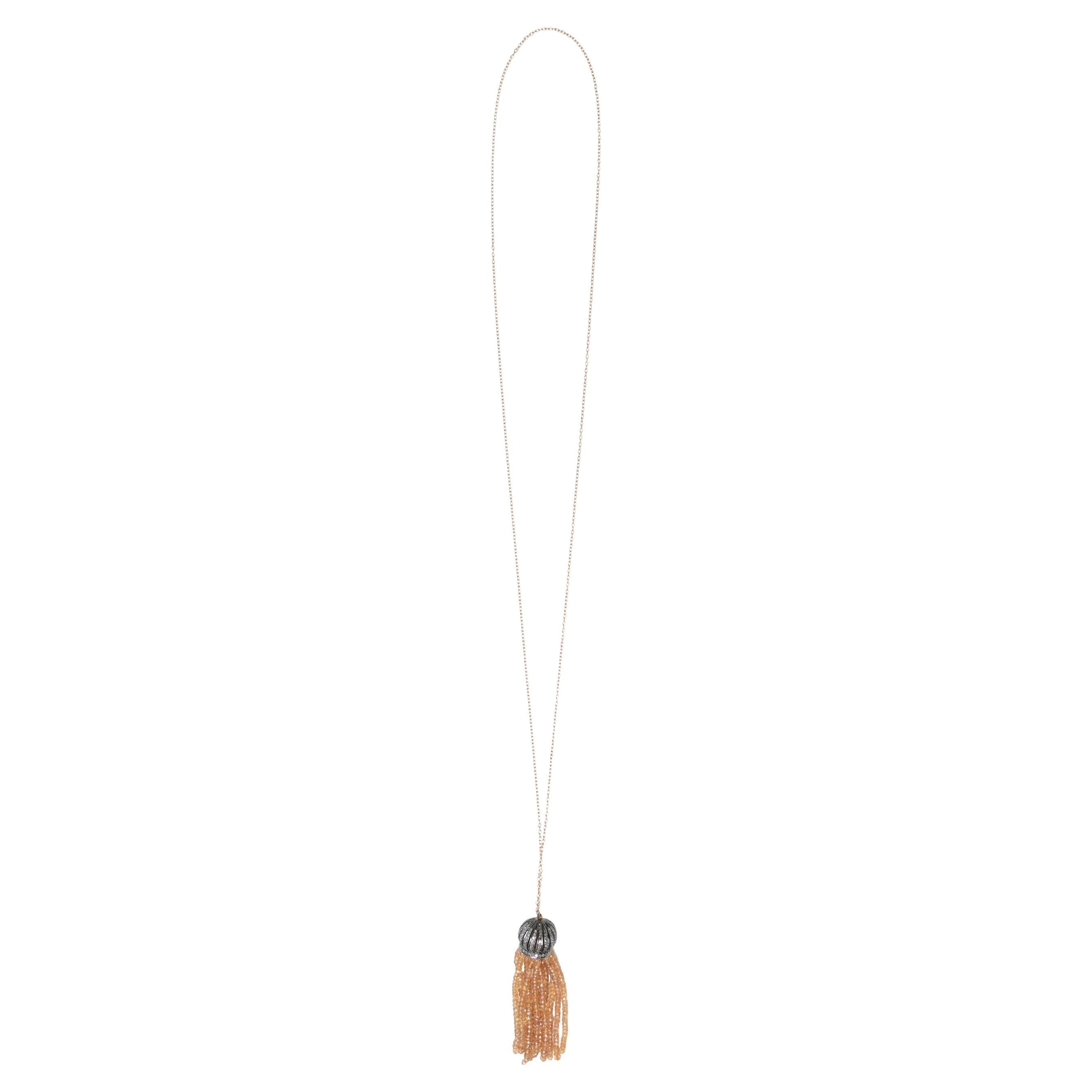 Collana con ciondolo in oro e argento Bavna Pave Diamond & Citrine Tassel in vendita