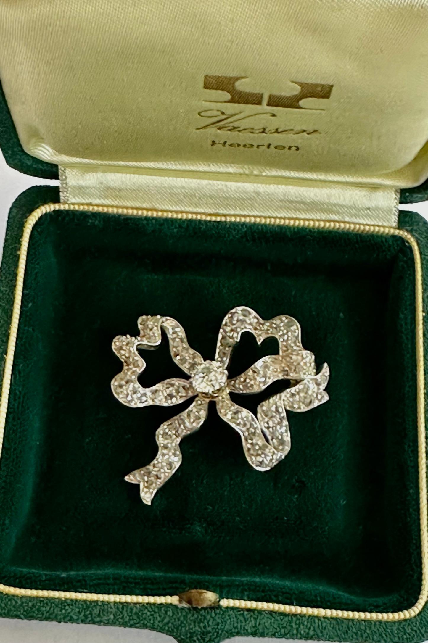 Gold/Silver Bow Brooch Diamonds, France, 1890 4