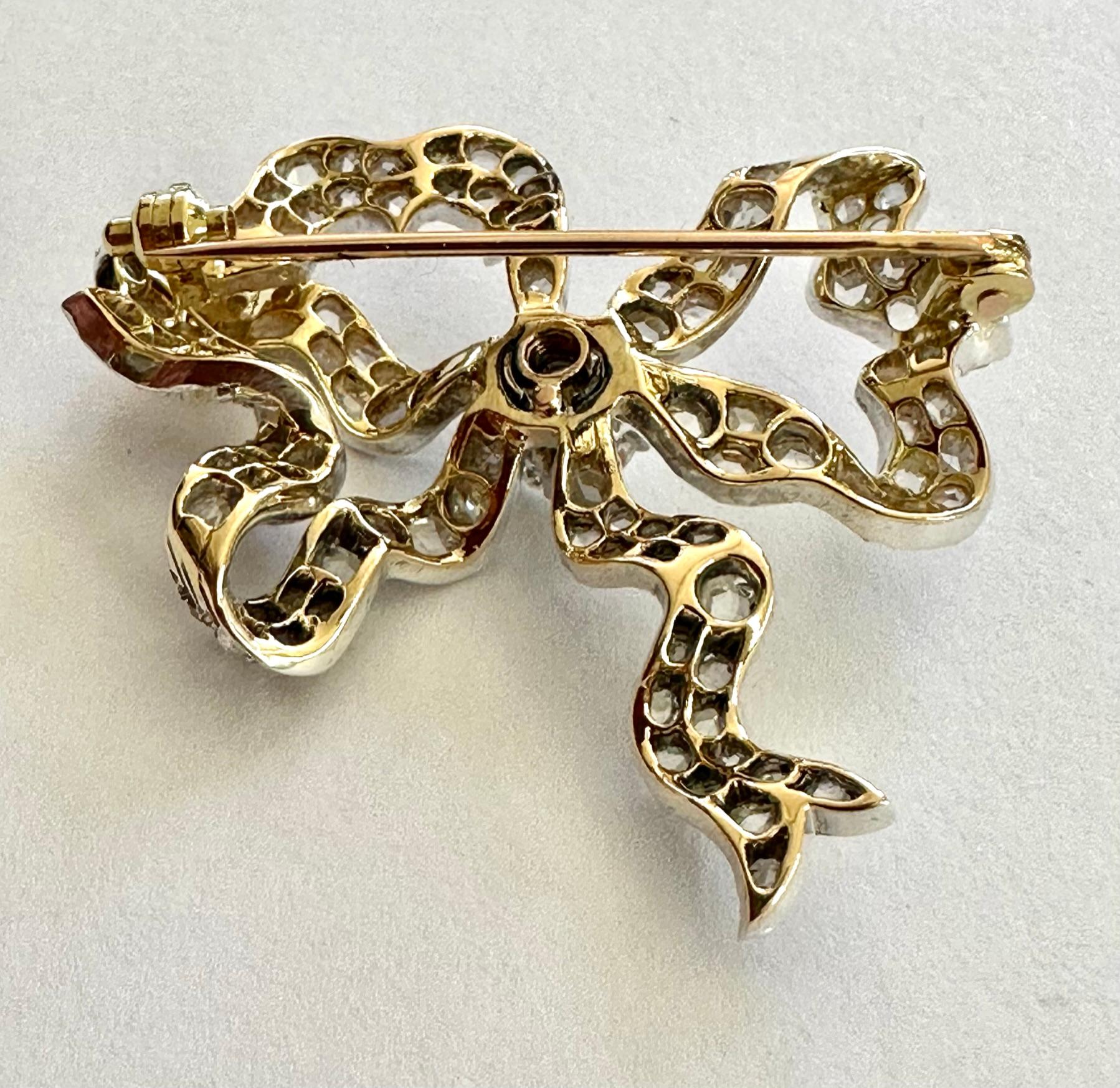 Women's or Men's Gold/Silver Bow Brooch Diamonds, France, 1890