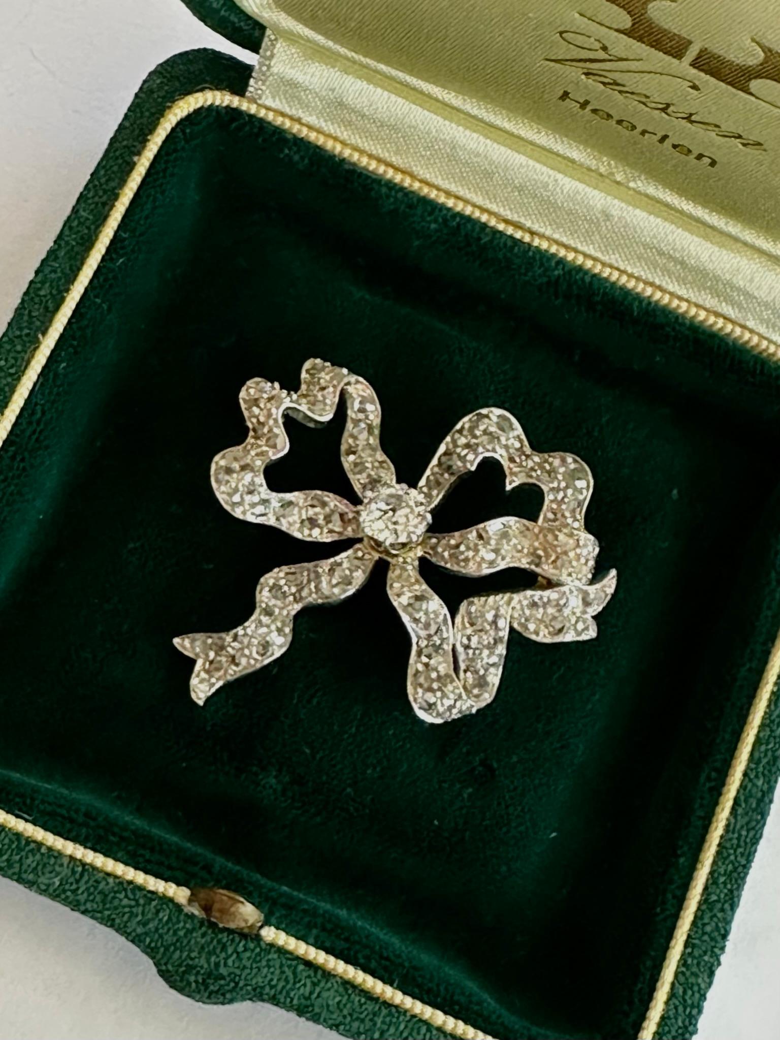 Gold/Silver Bow Brooch Diamonds, France, 1890 1