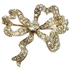 Gold/Silver Bow Brooch Diamonds, France, 1890