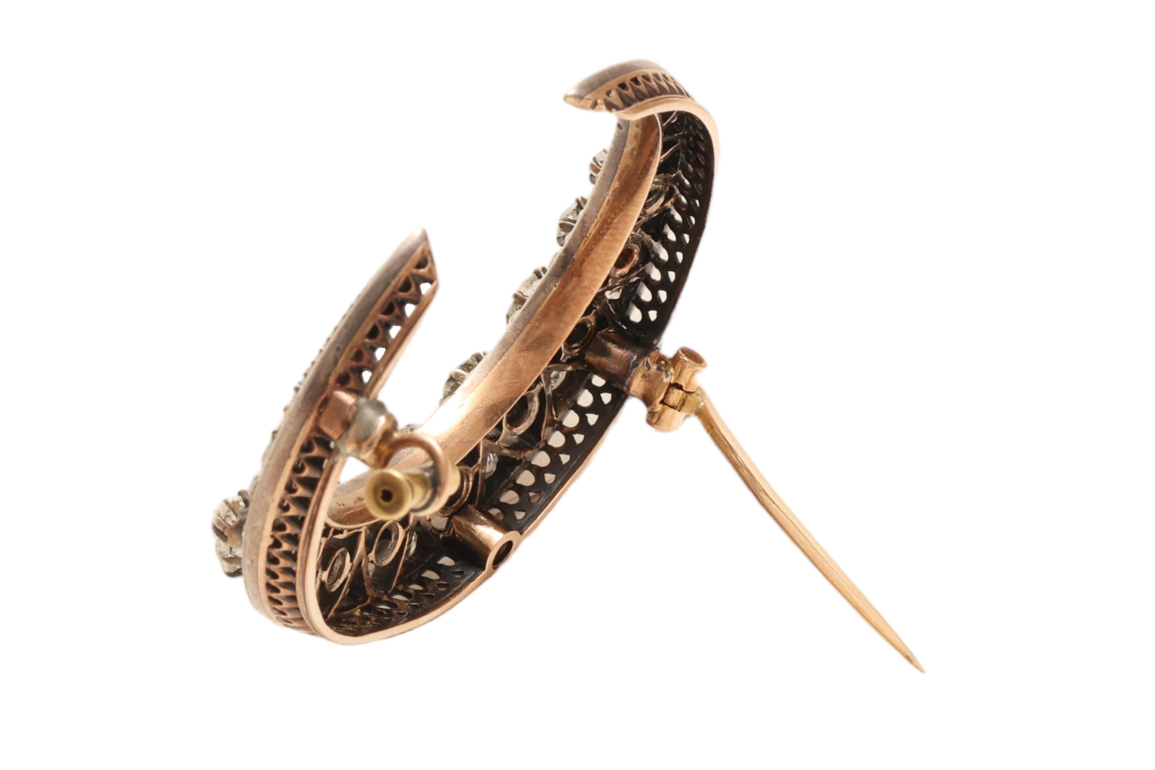 Gold & Silver Brooch with 3.45 Ct. Old Mine & Rose Cut Diamond For Sale 3