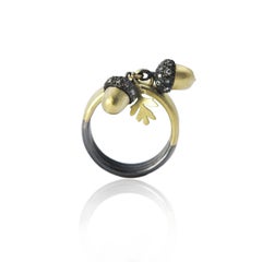 Gold, Silver & Diamond Acorn Charm Ring