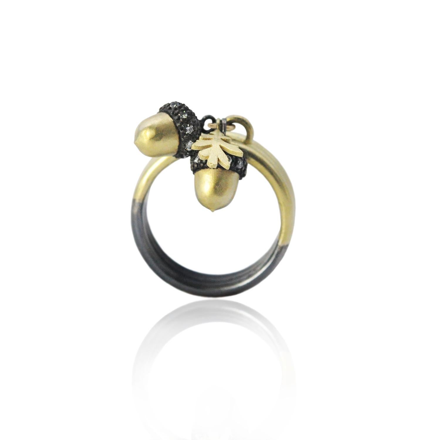 For Sale:  Gold, Silver & Diamond Acorn Charm Ring 3