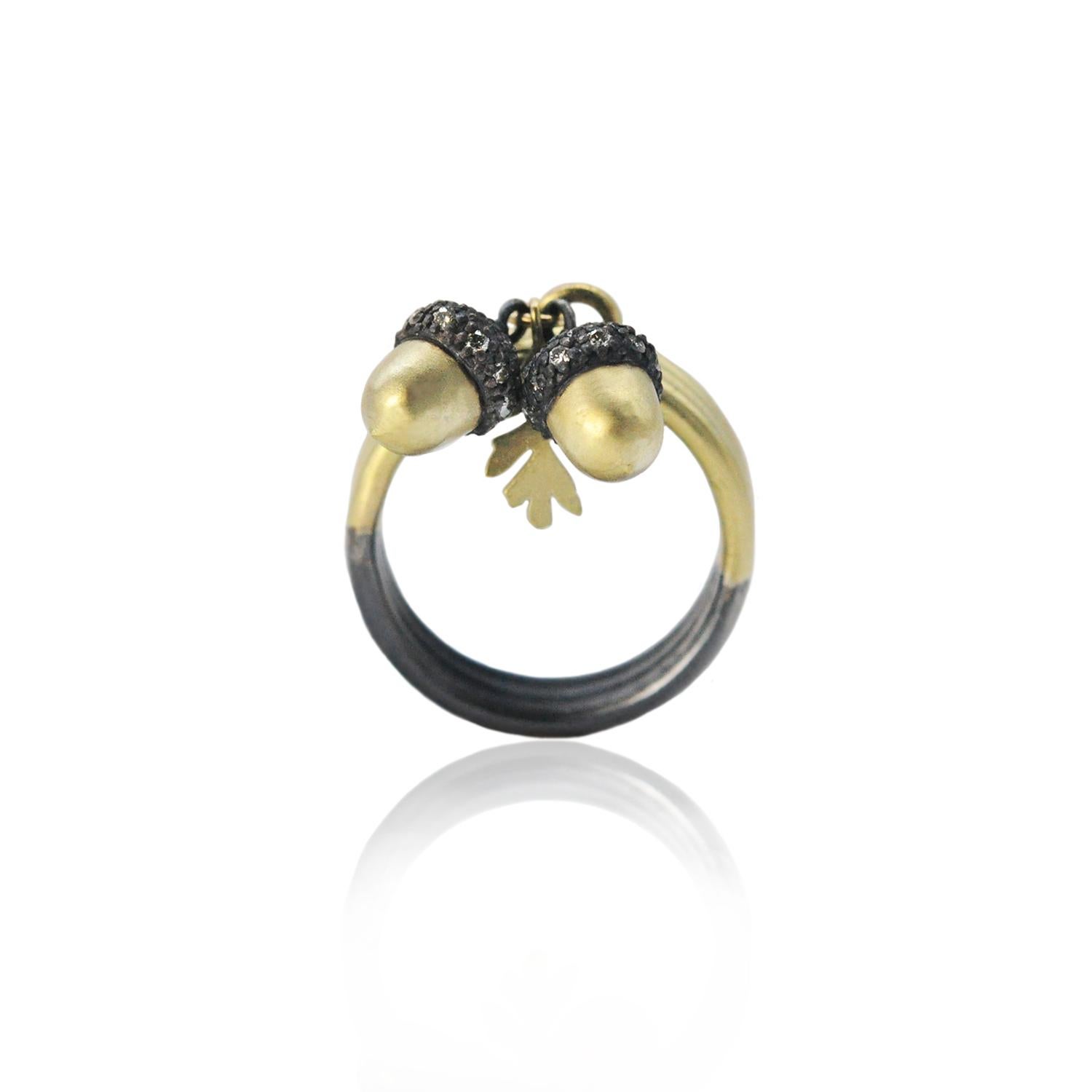 For Sale:  Gold, Silver & Diamond Acorn Charm Ring 4