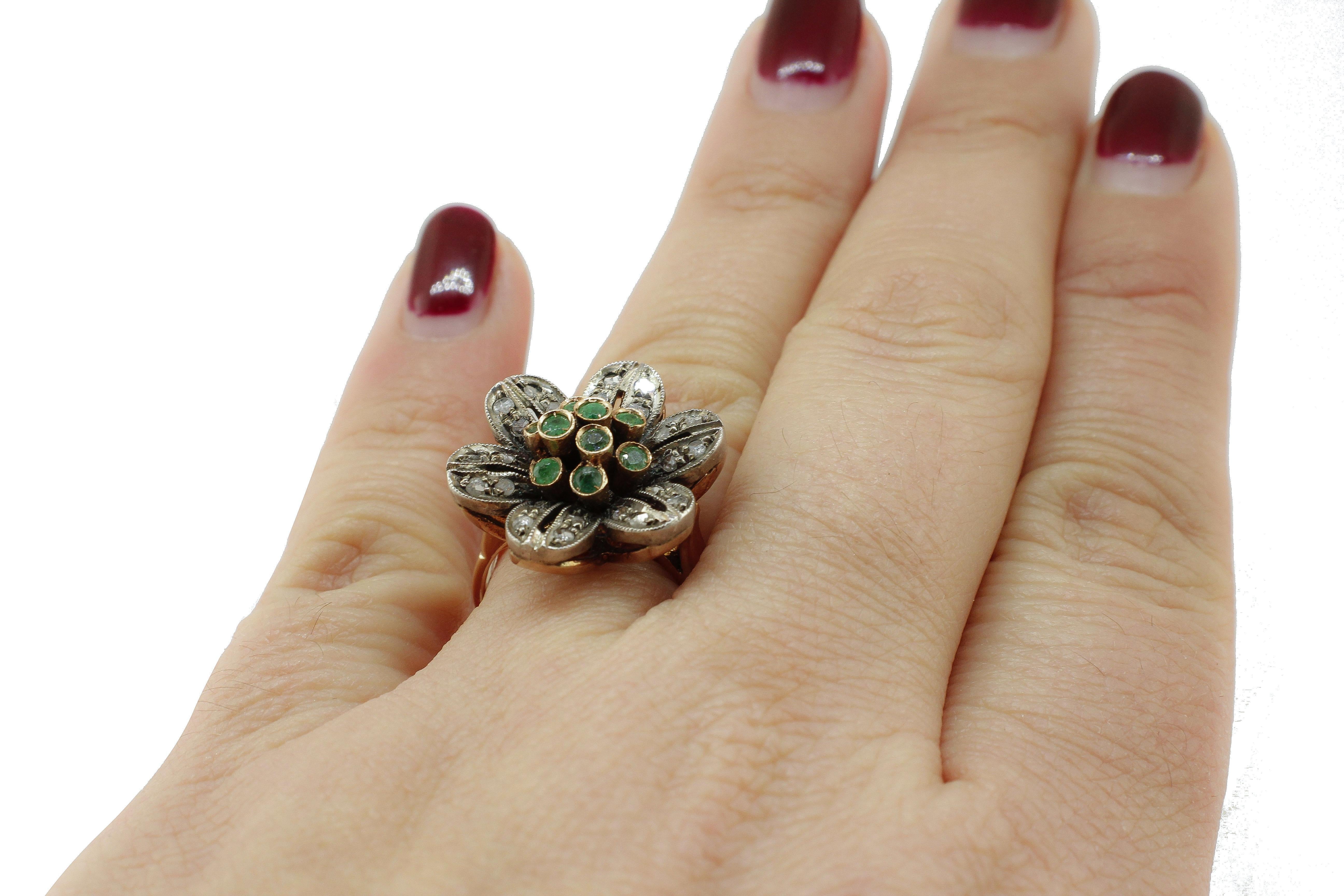 Women's  Gold Silver Diamond Emerald Ring