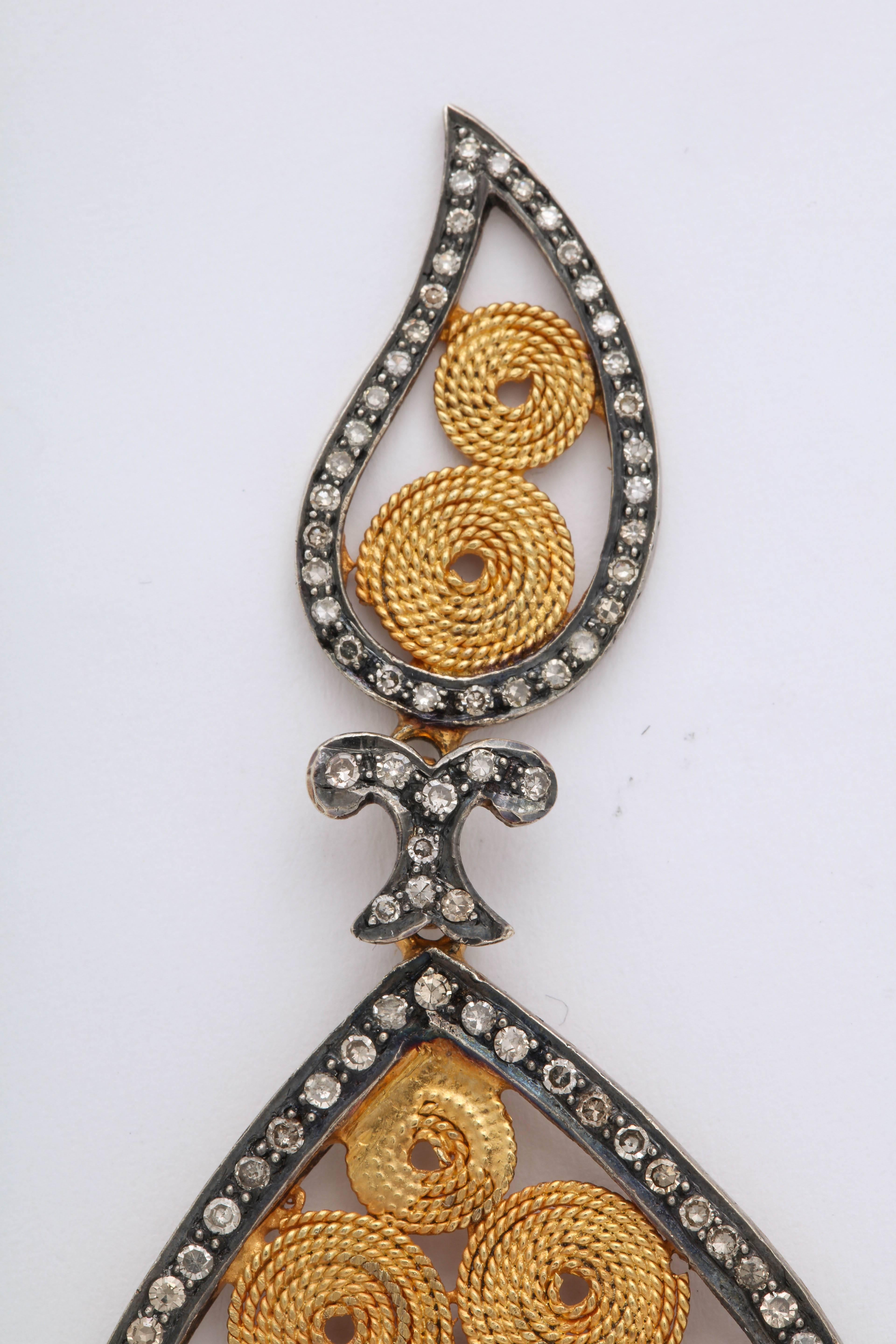 Gold Silver Diamond Masquerade Earrings In Excellent Condition In Fifth Avenue, NY