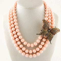 Diamond Multicolor Sapphire Pink Stones Beaded Necklace Rose Gold Silver Closure