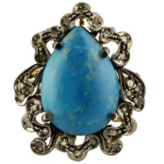 Bague cocktail or argent diamant pierre