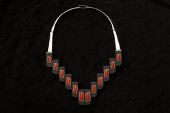 Gold sterling Silver Ebony and Coral Necklace