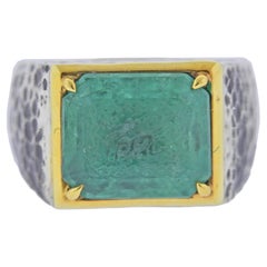 Gold Silver Emerald Carved Ring