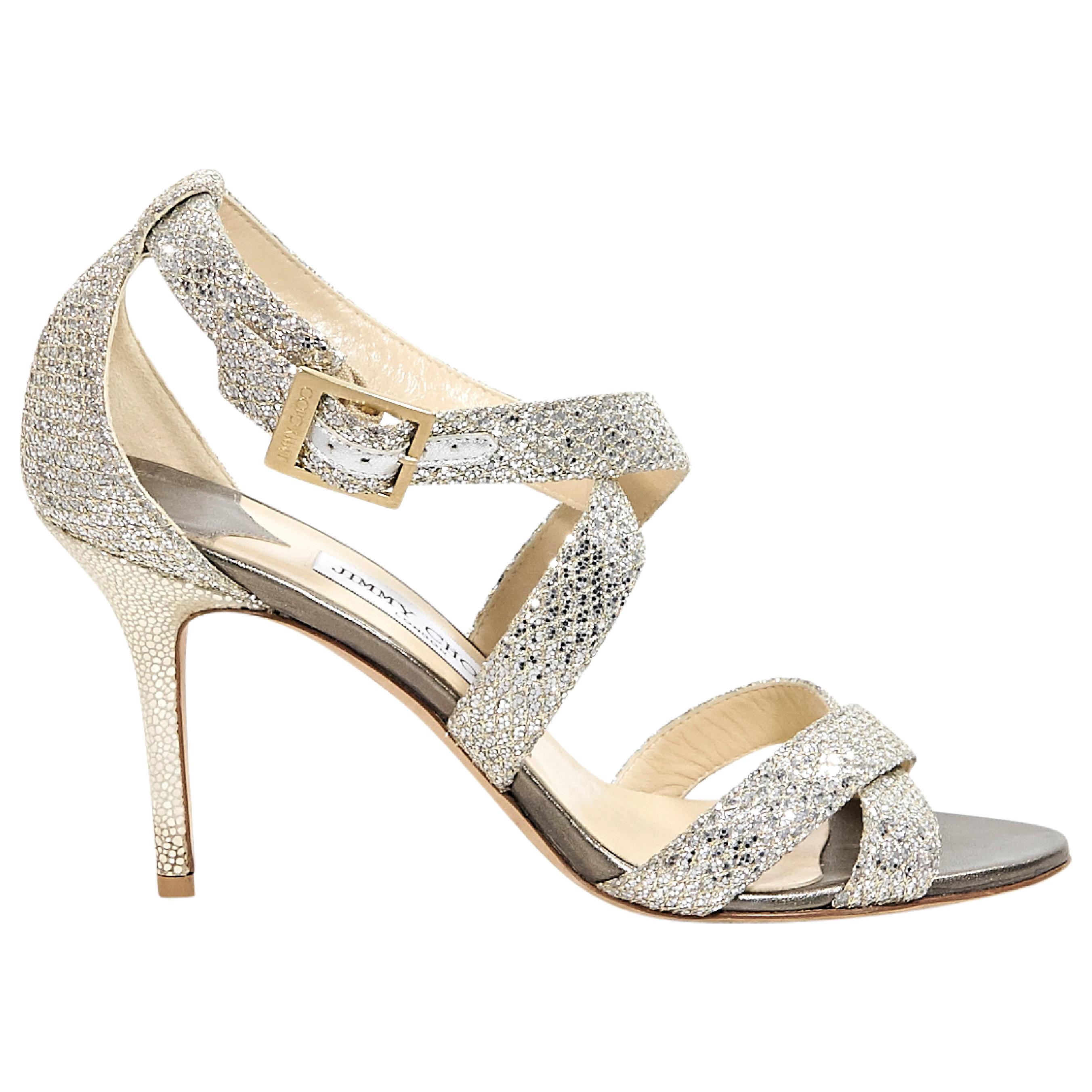 Gold & Silver Jimmy Choo Glittered Strappy Sandals