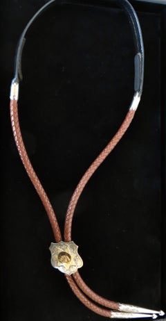 Gold & Silver Plate "San Mateo Mounted Patrol" Badge Bolo Tie California Ca 1948