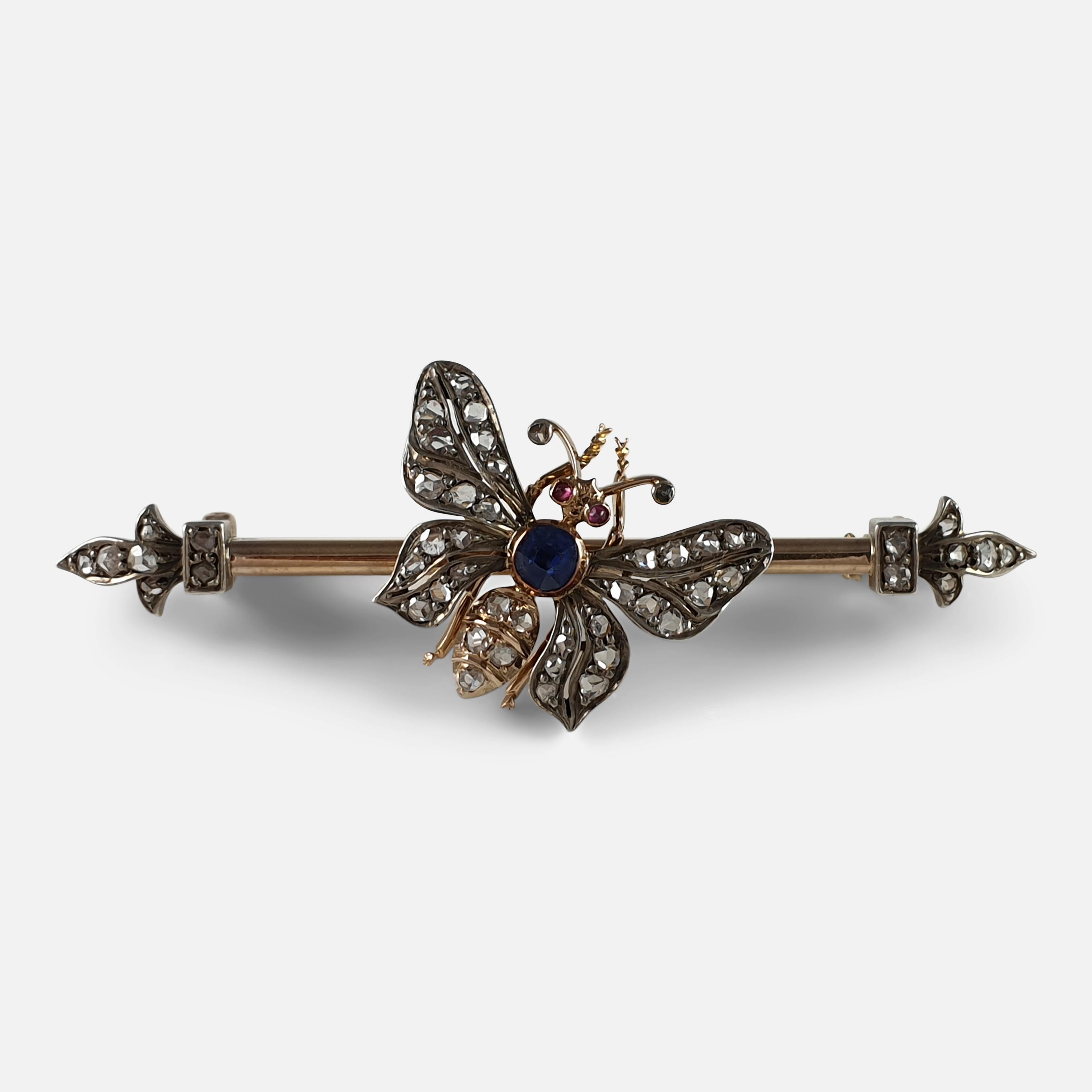 Gold, Silver, Ruby, Sapphire, and Diamond Butterfly Brooch, circa 1895 6