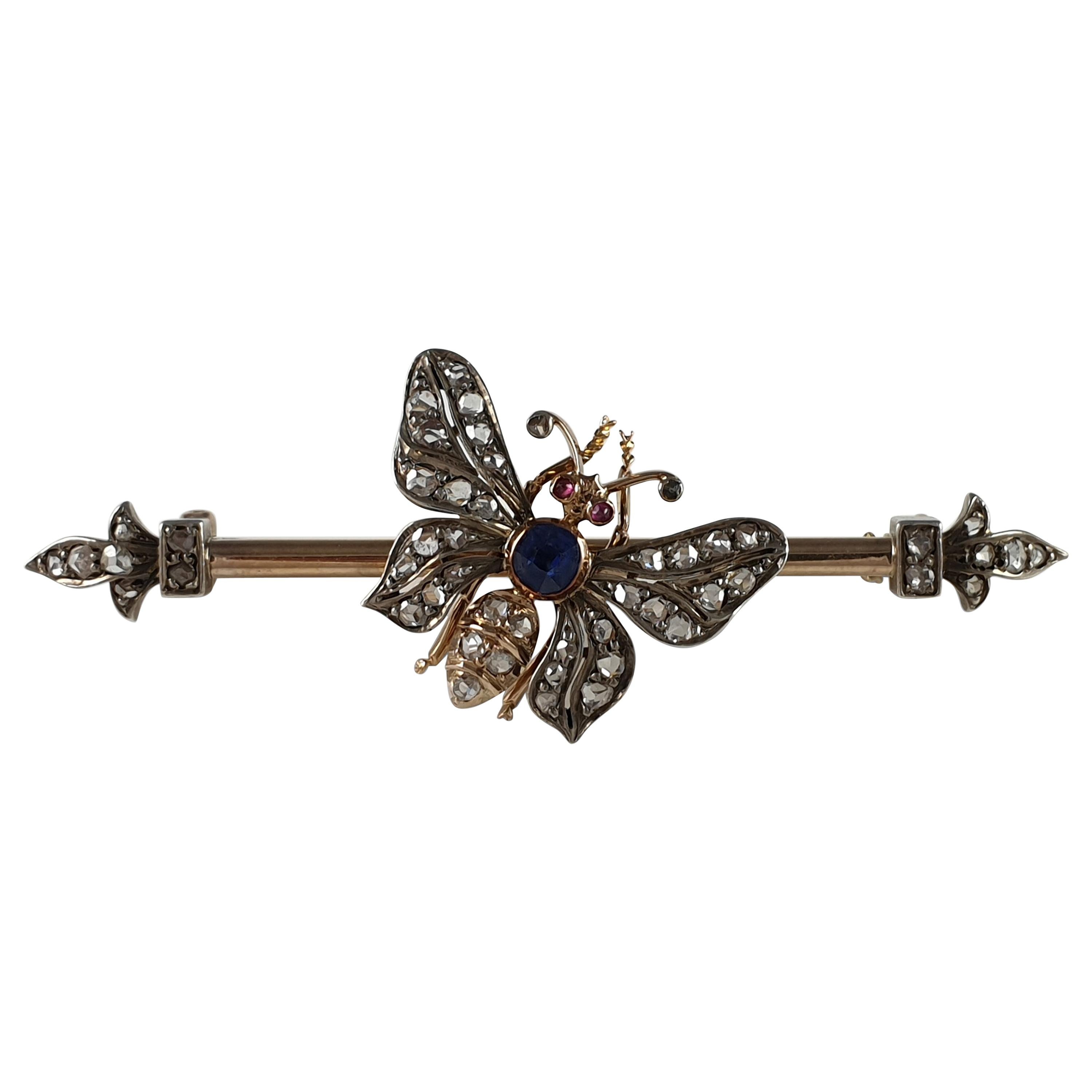 Gold, Silver, Ruby, Sapphire, and Diamond Butterfly Brooch, circa 1895