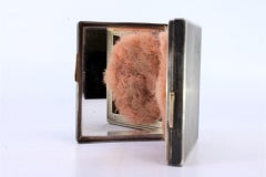 Gold-silver toiletry box with beading, dog relief and mirror