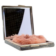 Gold-silver toiletry box with beading, dog relief and mirror