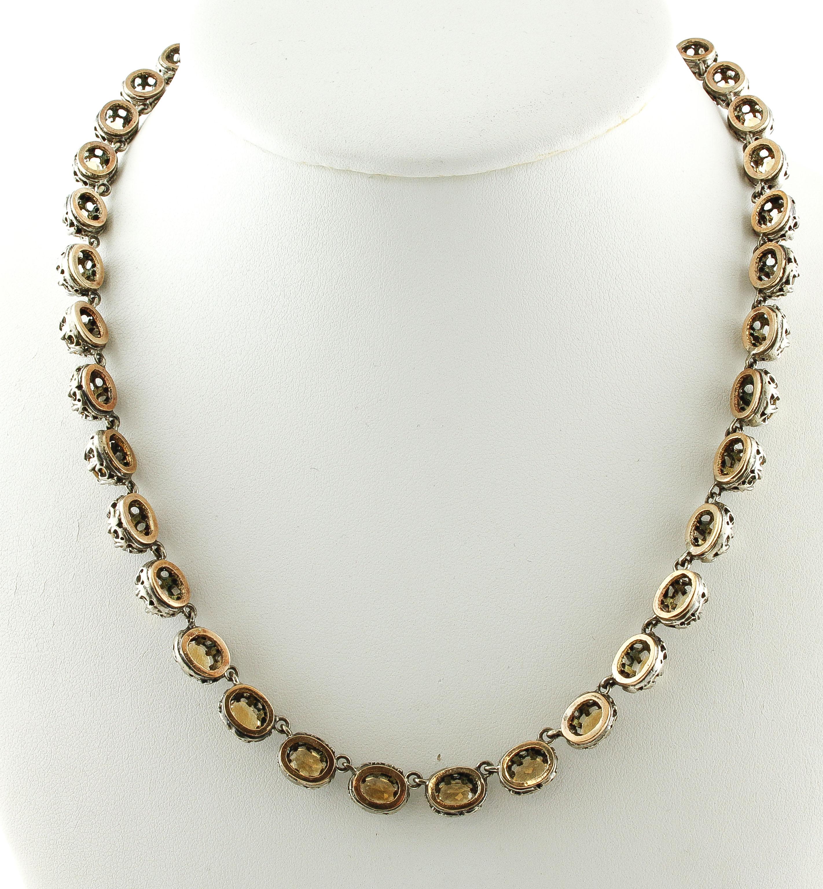 Round Cut  Gold Silver Topaz Necklace