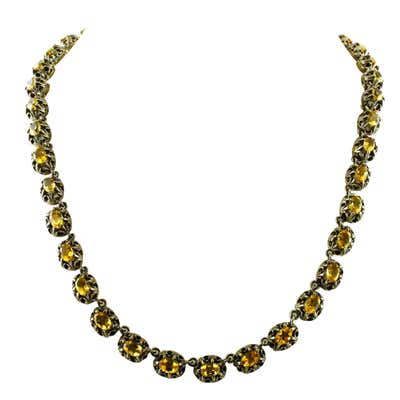 Luise Gold Silver Diamond Topaz Garnet Necklace at 1stdibs