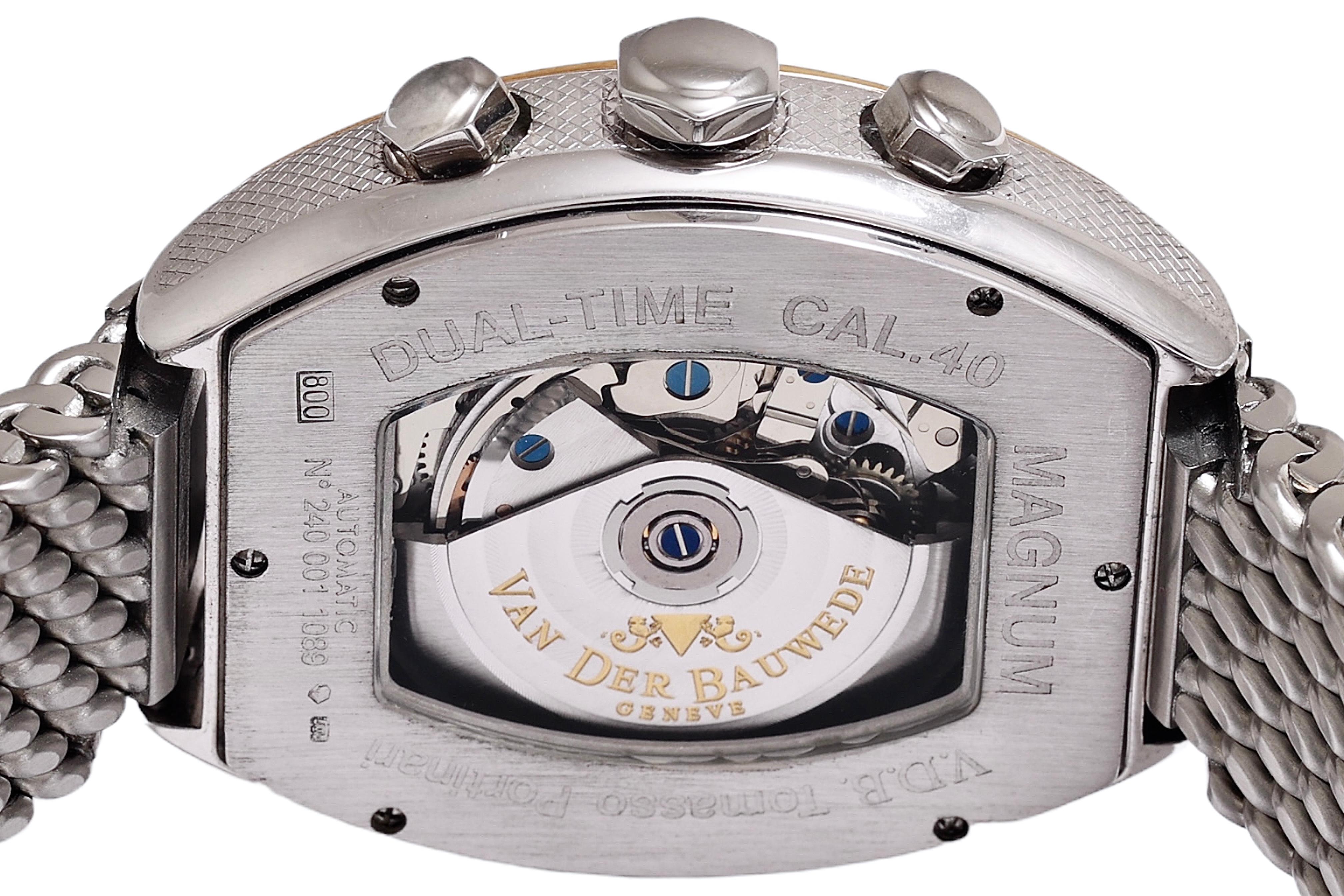 Gold & Silver Van Der Bauwede Dual Time Automatic Chronograph Wrist Watch BNIB For Sale 5