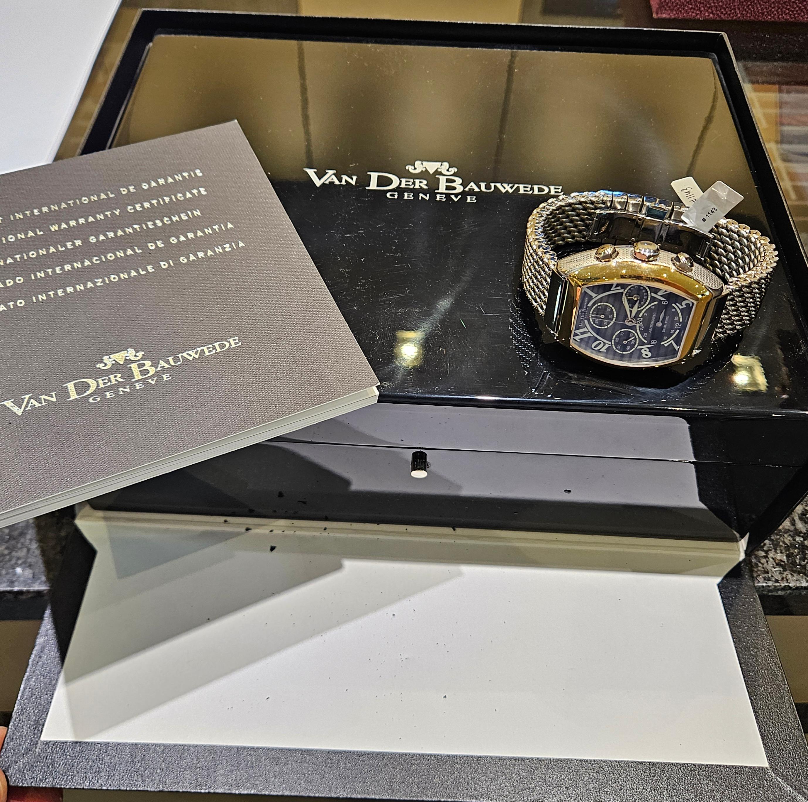 Gold & Silver Van Der Bauwede Dual Time Automatic Chronograph Wrist Watch BNIB For Sale 13