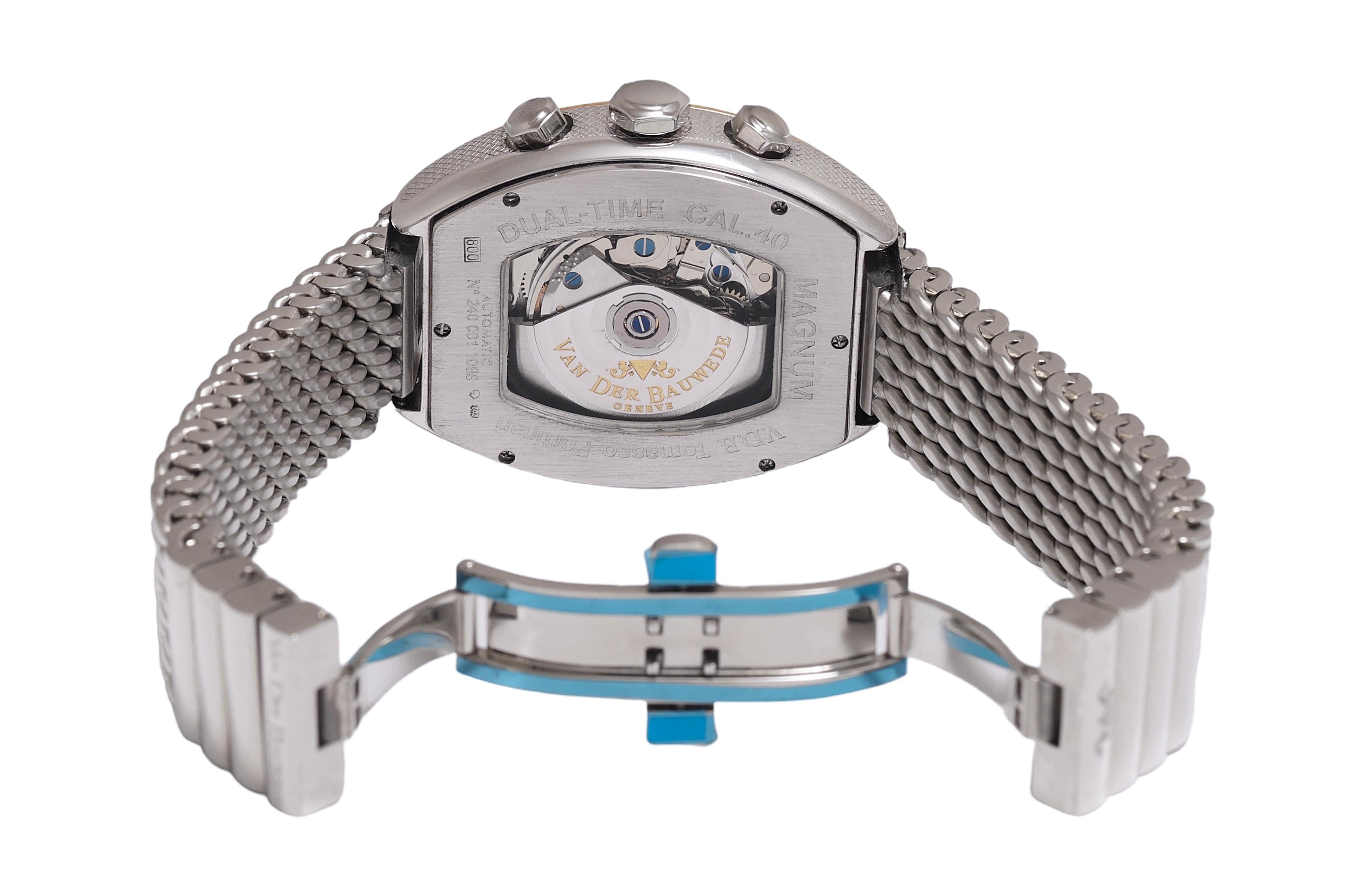 Gold & Silver Van Der Bauwede Dual Time Automatic Chronograph Wrist Watch BNIB For Sale 2