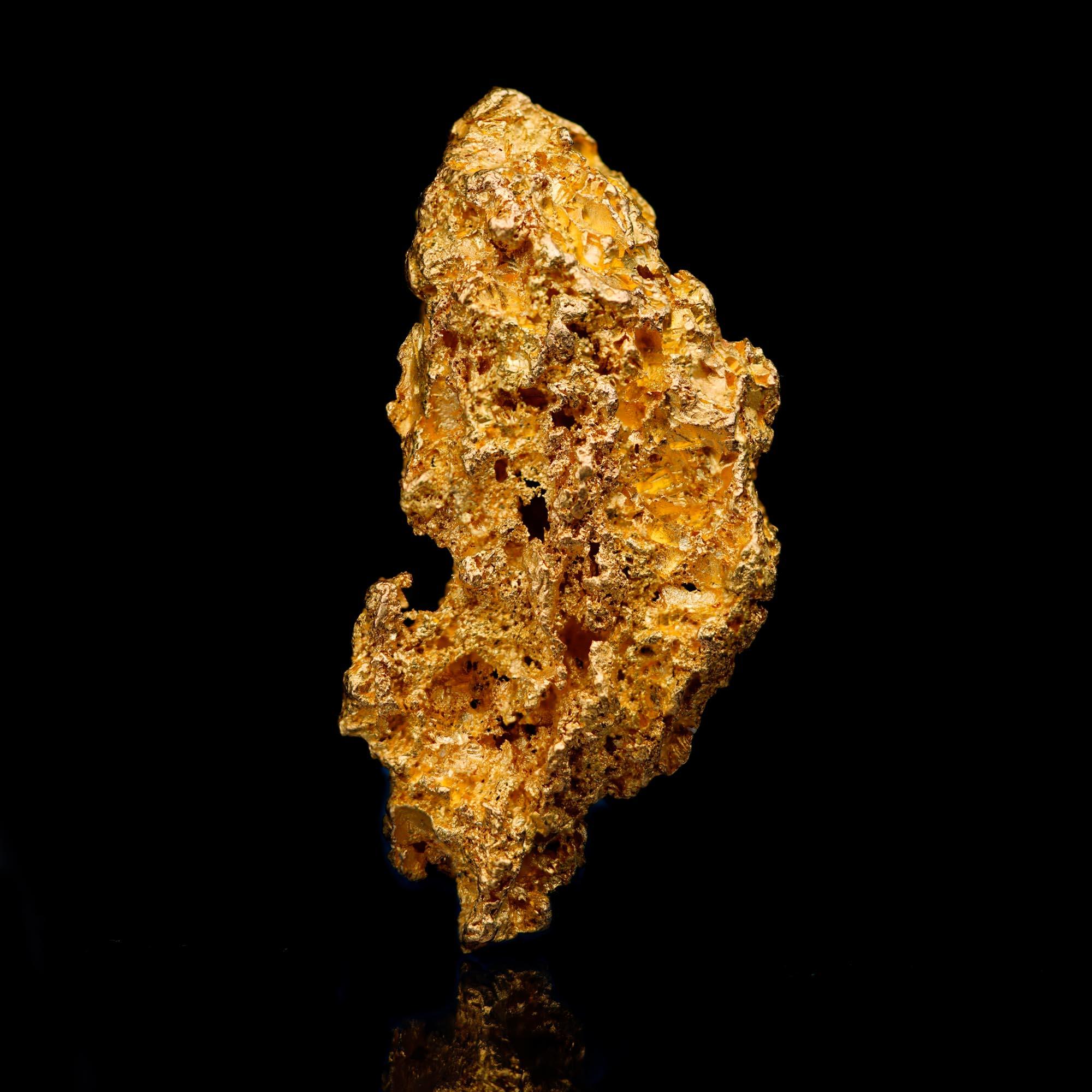 This superb and substantial California Crystallized Gold specimen from the hailed Mockingbird Mine locality exemplifies the distinctive beauty of naturally crystallized native gold. This Crystallized Gold piece displays a dense and sculptural form