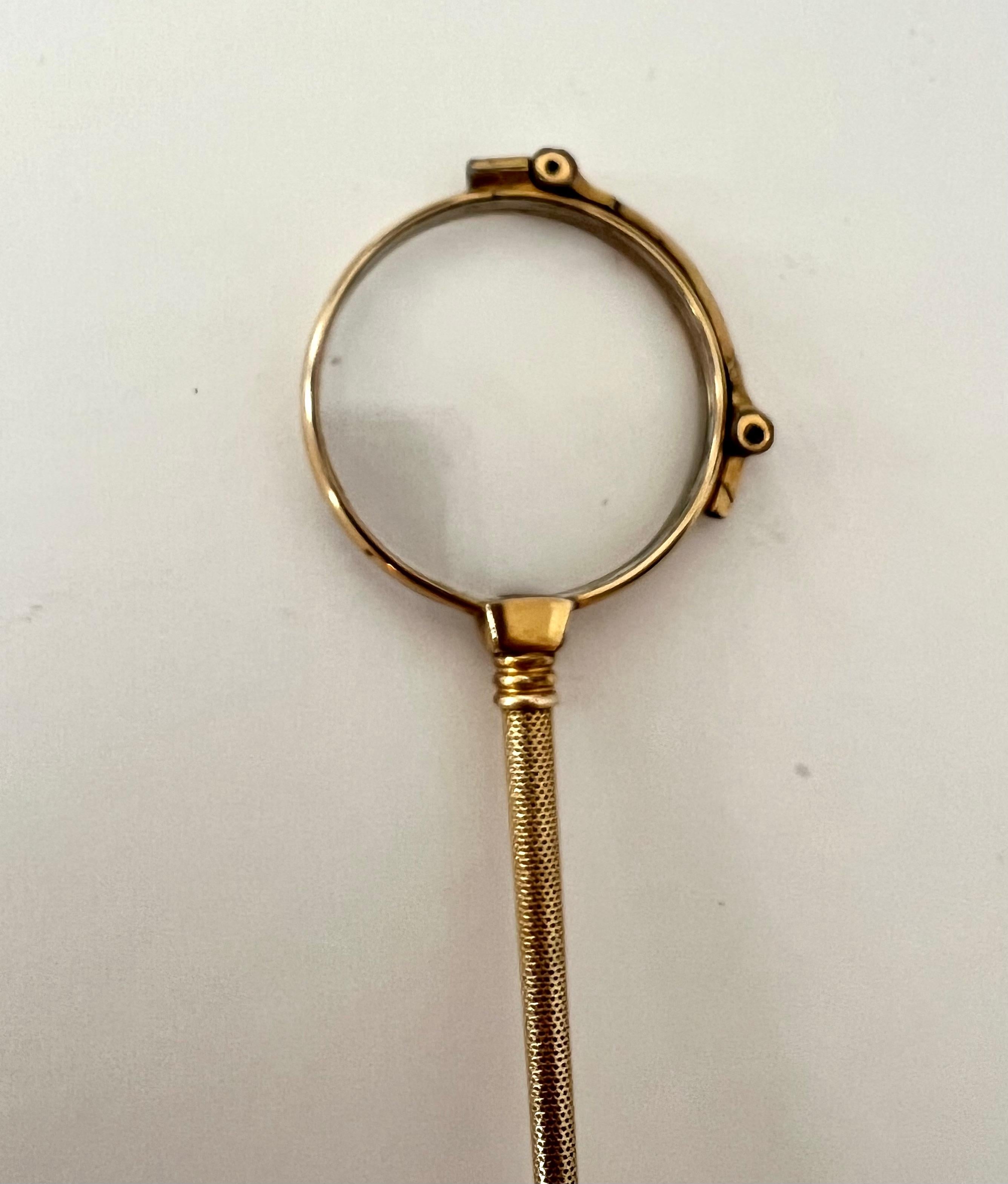 Hand-Crafted Gold Single Monocle Magnifyer Opening into a Lorgnette For Sale