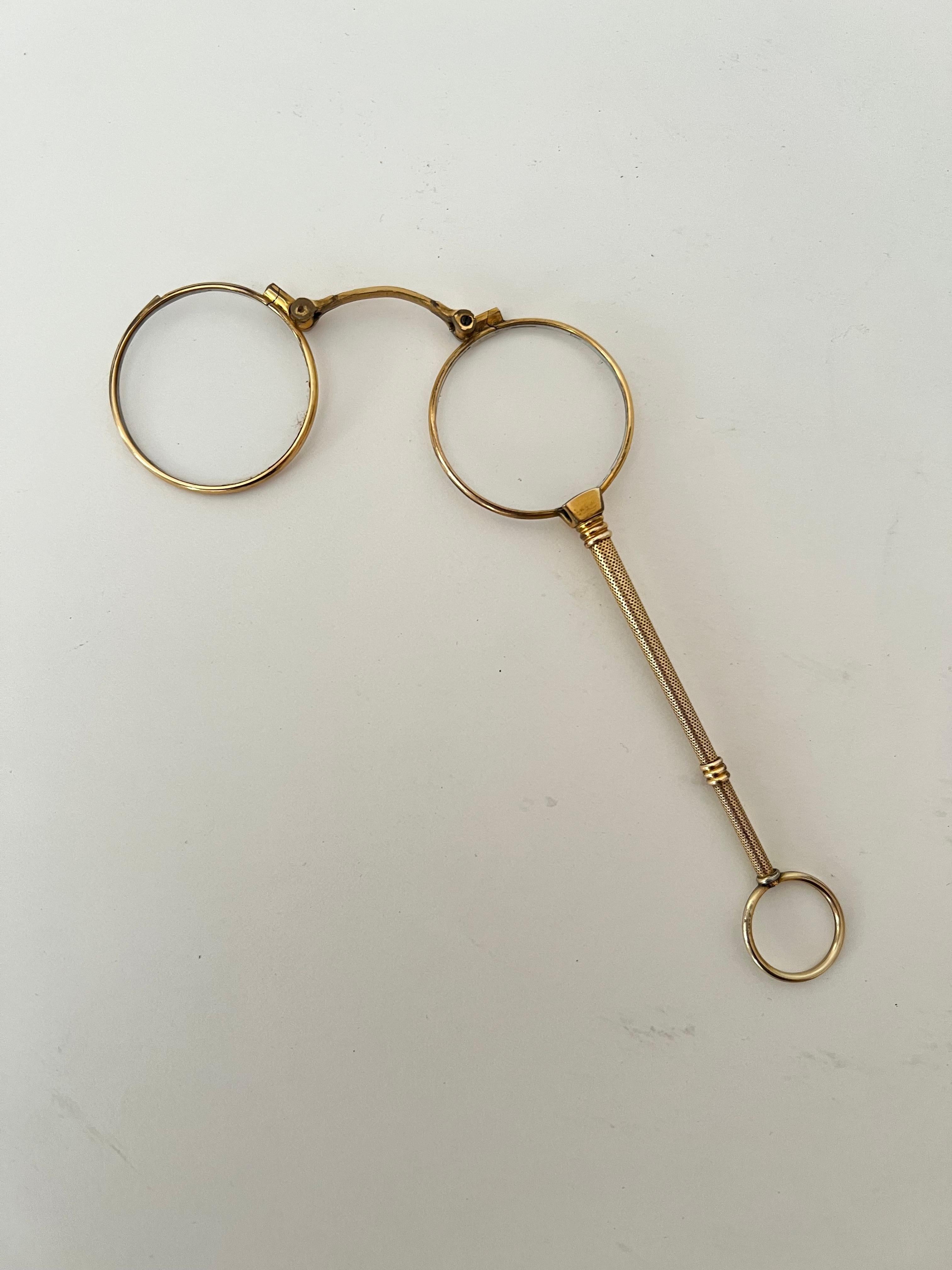 19th Century Gold Single Monocle Magnifyer Opening into a Lorgnette