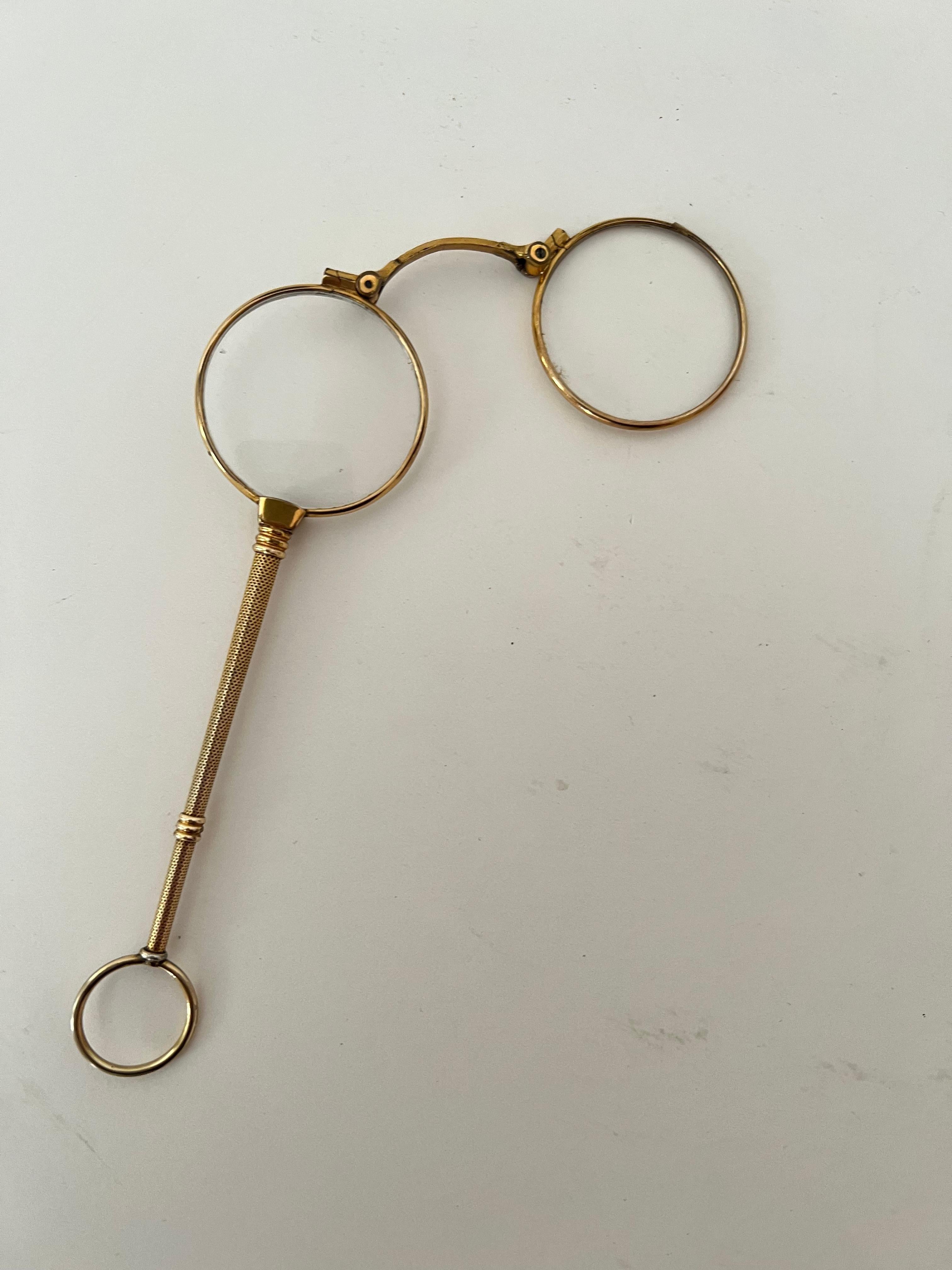 Gold Single Monocle Magnifyer Opening into a Lorgnette For Sale 1