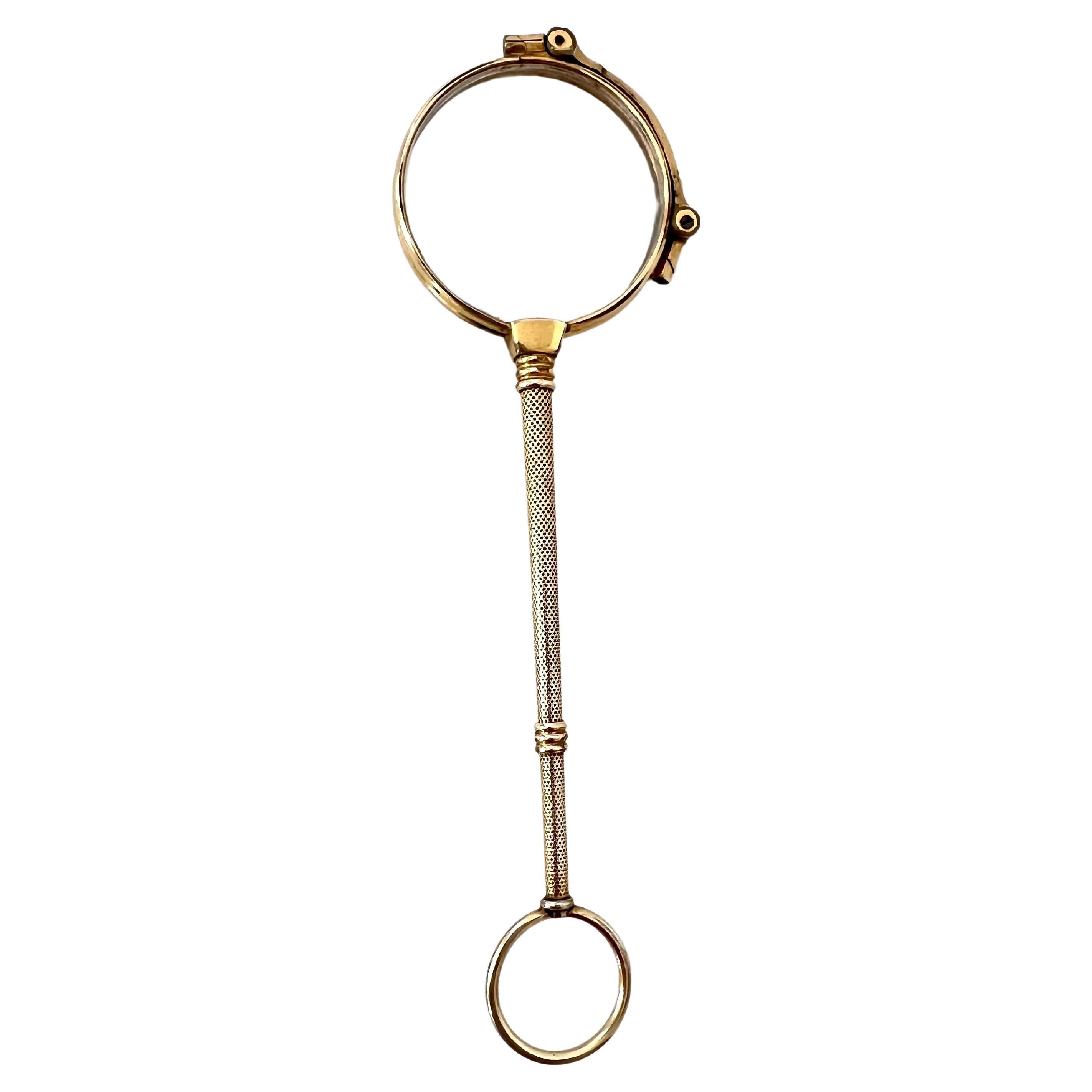 Gold Single Monocle Magnifyer Opening into a Lorgnette For Sale