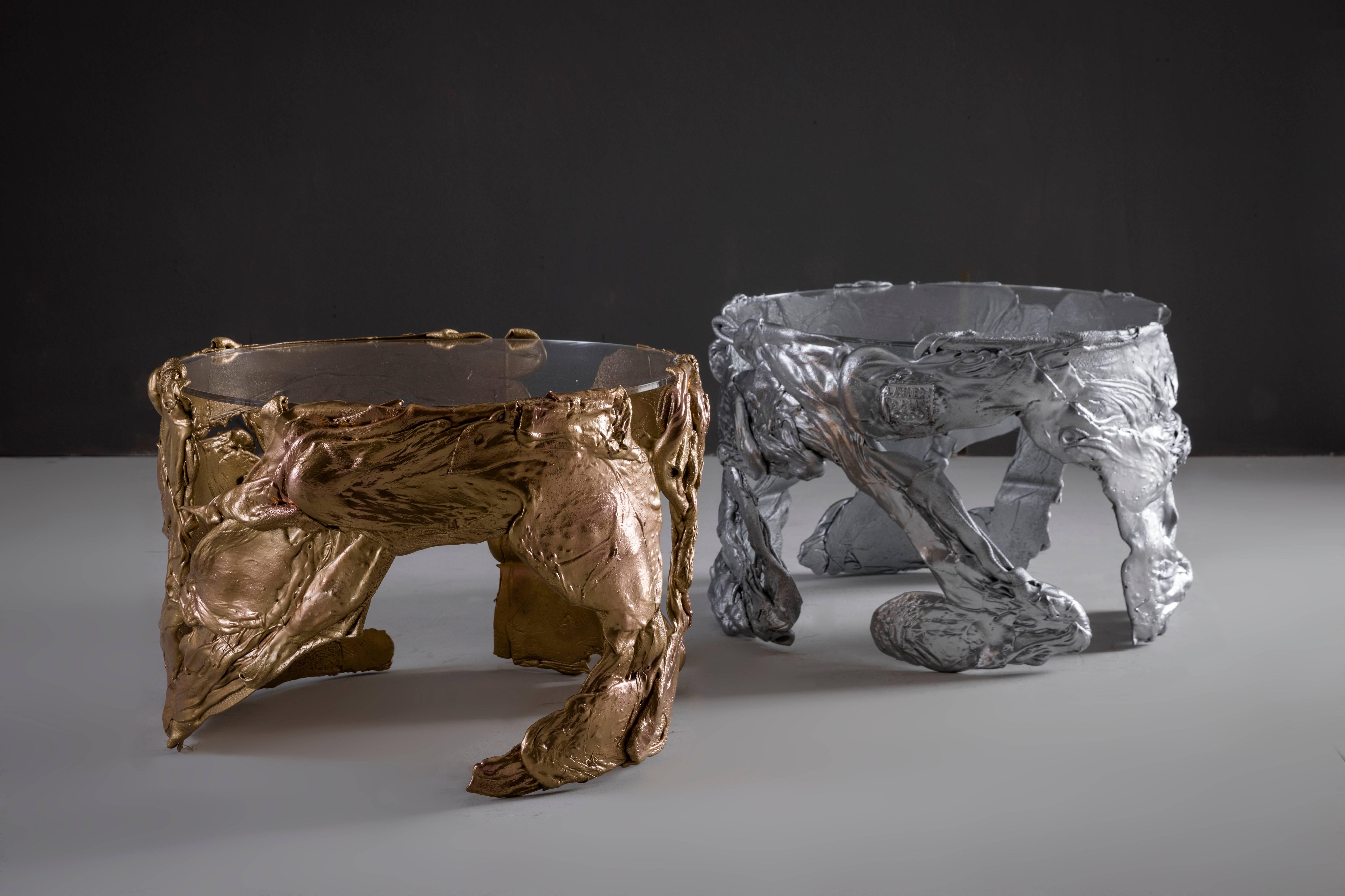 Gold Small Coffee Table Handmade in Italy by Atelier Dall'Osso For Sale 1