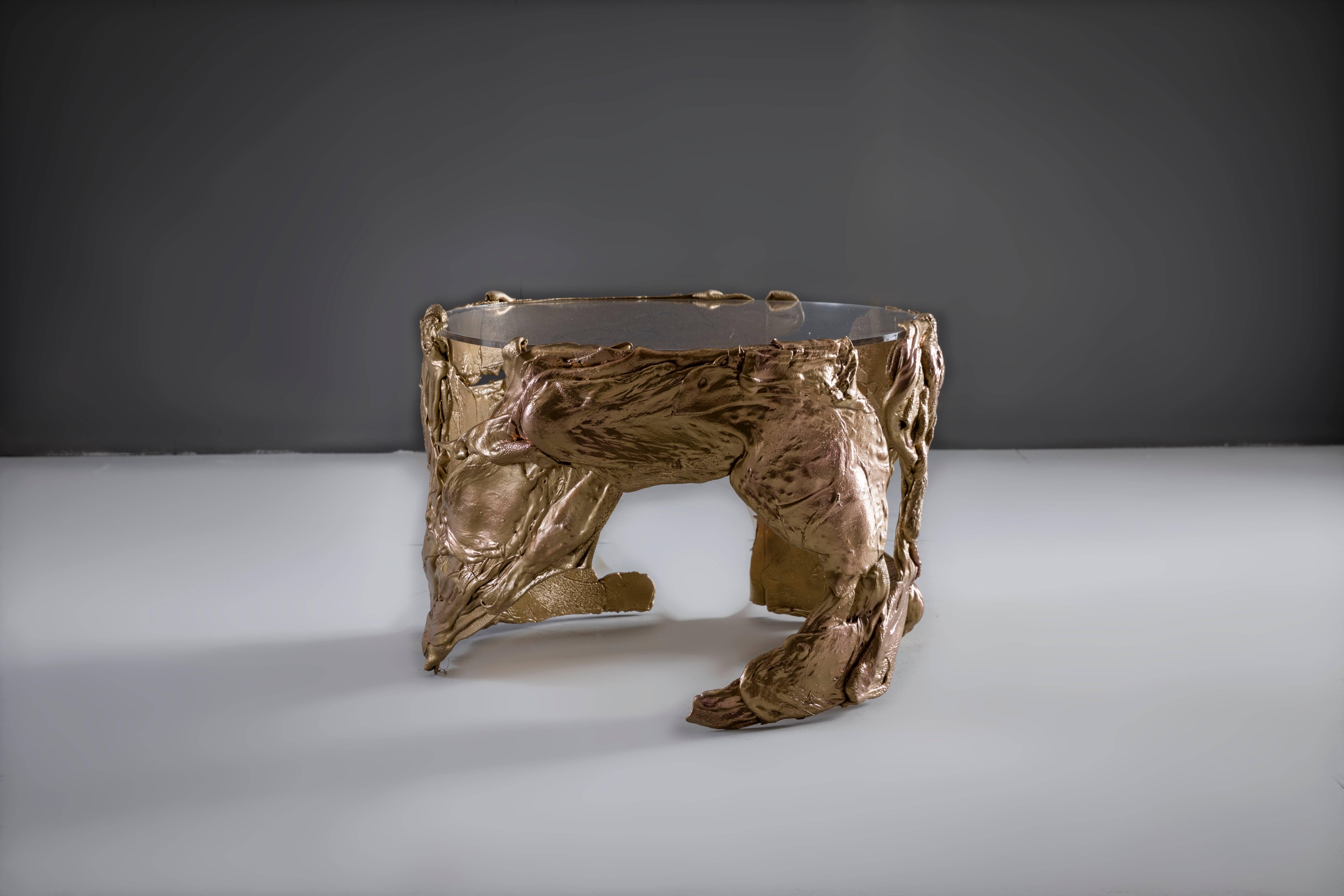 Gold Small Coffee Table Handmade in Italy by Atelier Dall'Osso For Sale 4