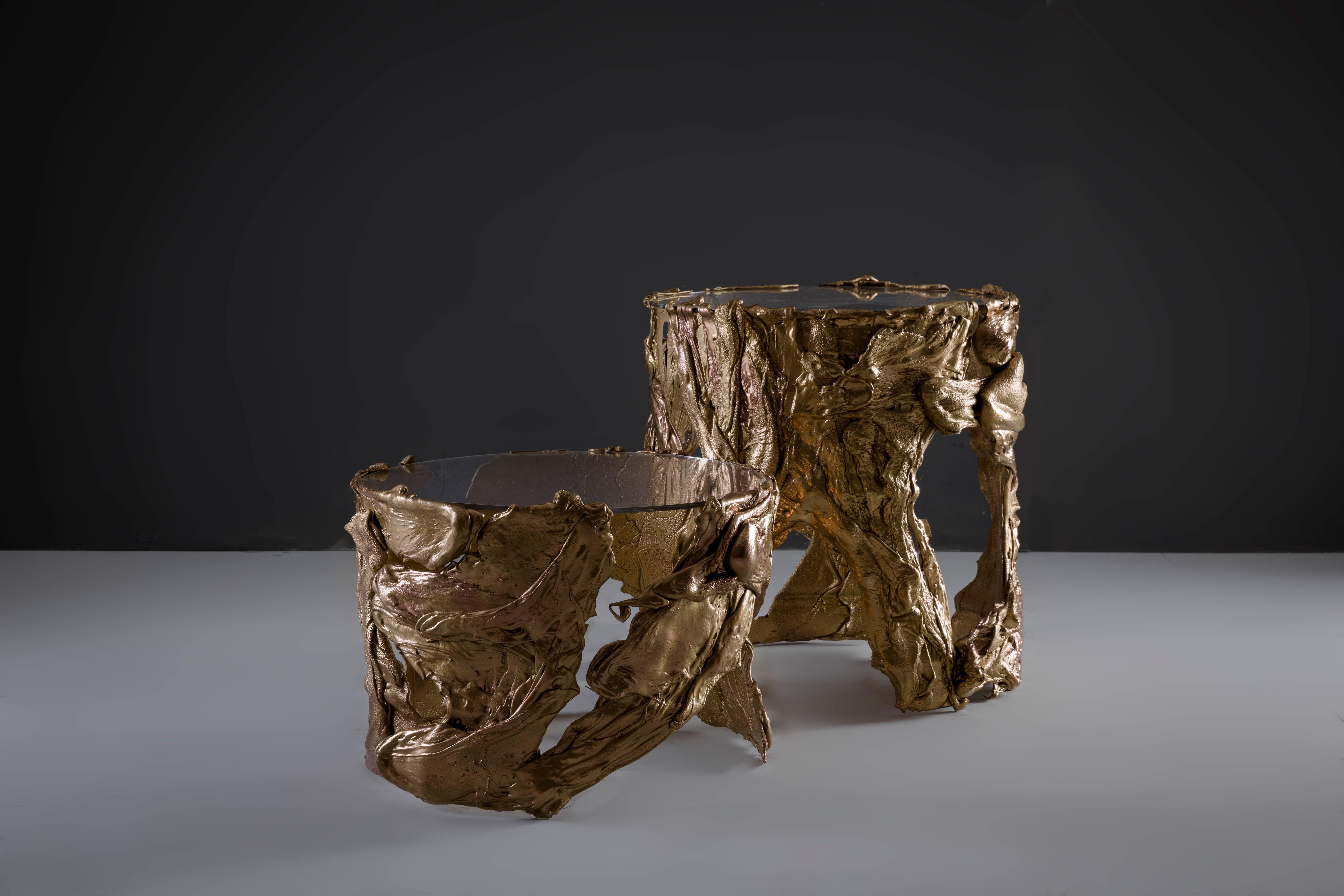 Hand-Crafted Gold Small Coffee Table Handmade in Italy by Atelier Dall'Osso For Sale