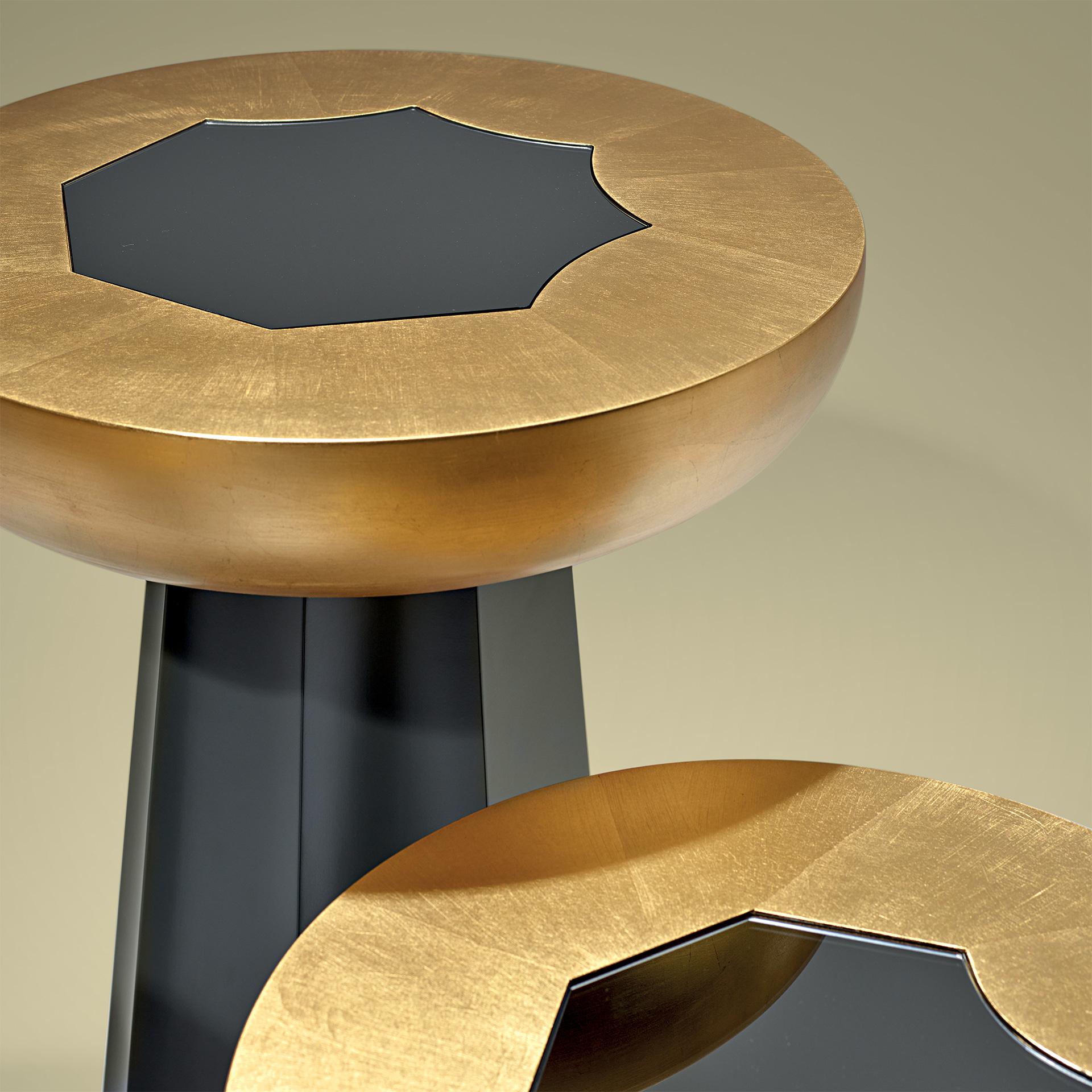 Portuguese Gold Small Table in Gold Leaf and Grey Mirror by Luísa Peixoto