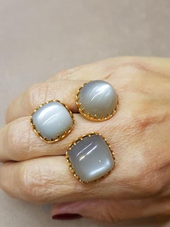 Gold Smoky Grey Moonstone Modern Ring