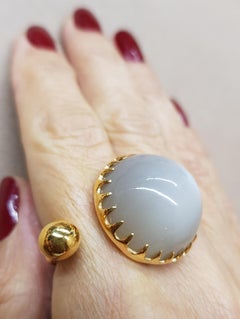 Gold Smoky Grey Moonstone Modern Ring