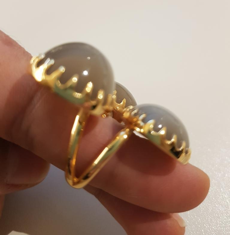 Women's or Men's Gold Smoky Grey Moonstone Modern Ring For Sale