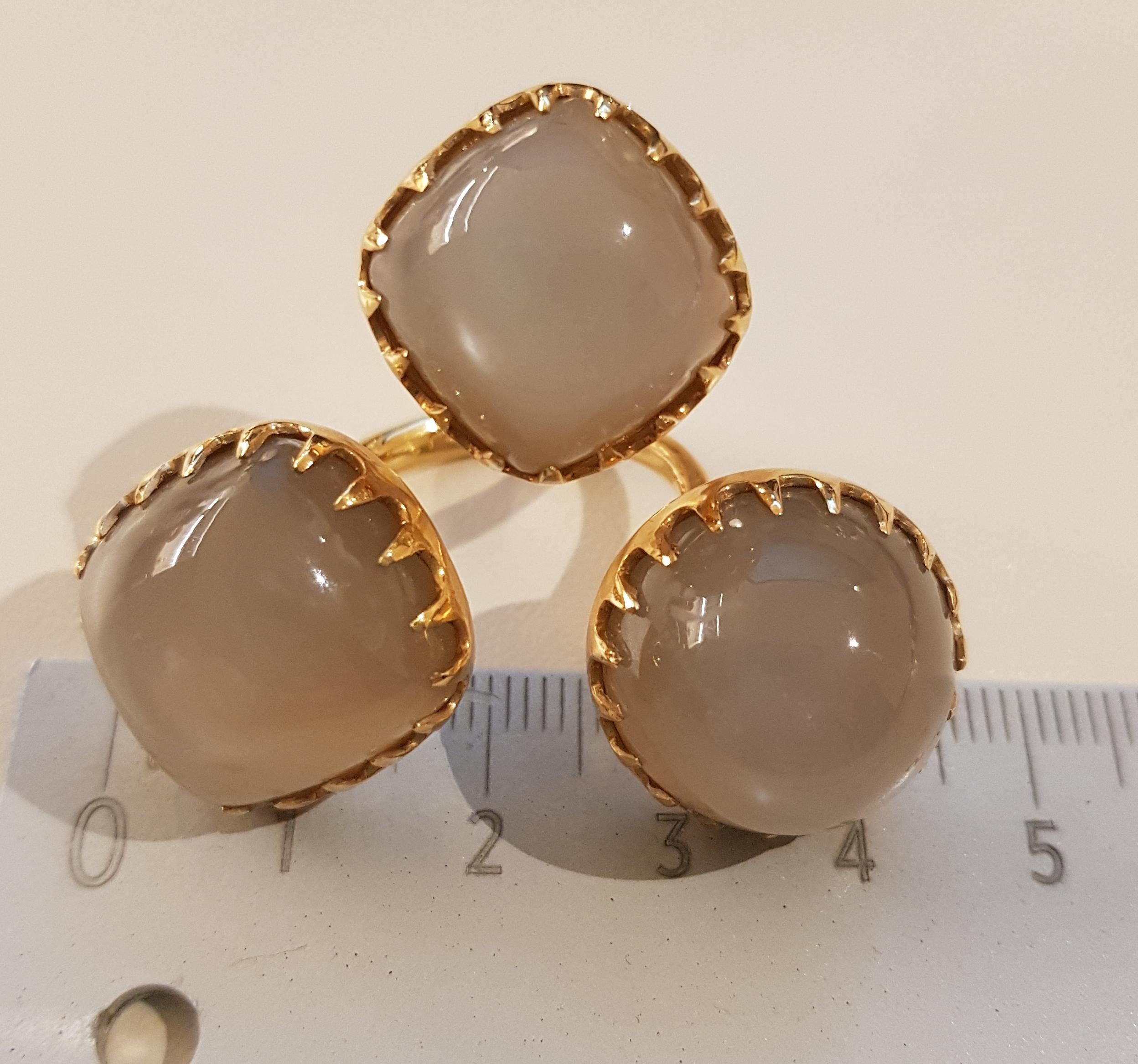 Gold Smoky Grey Moonstone Modern Ring For Sale 1