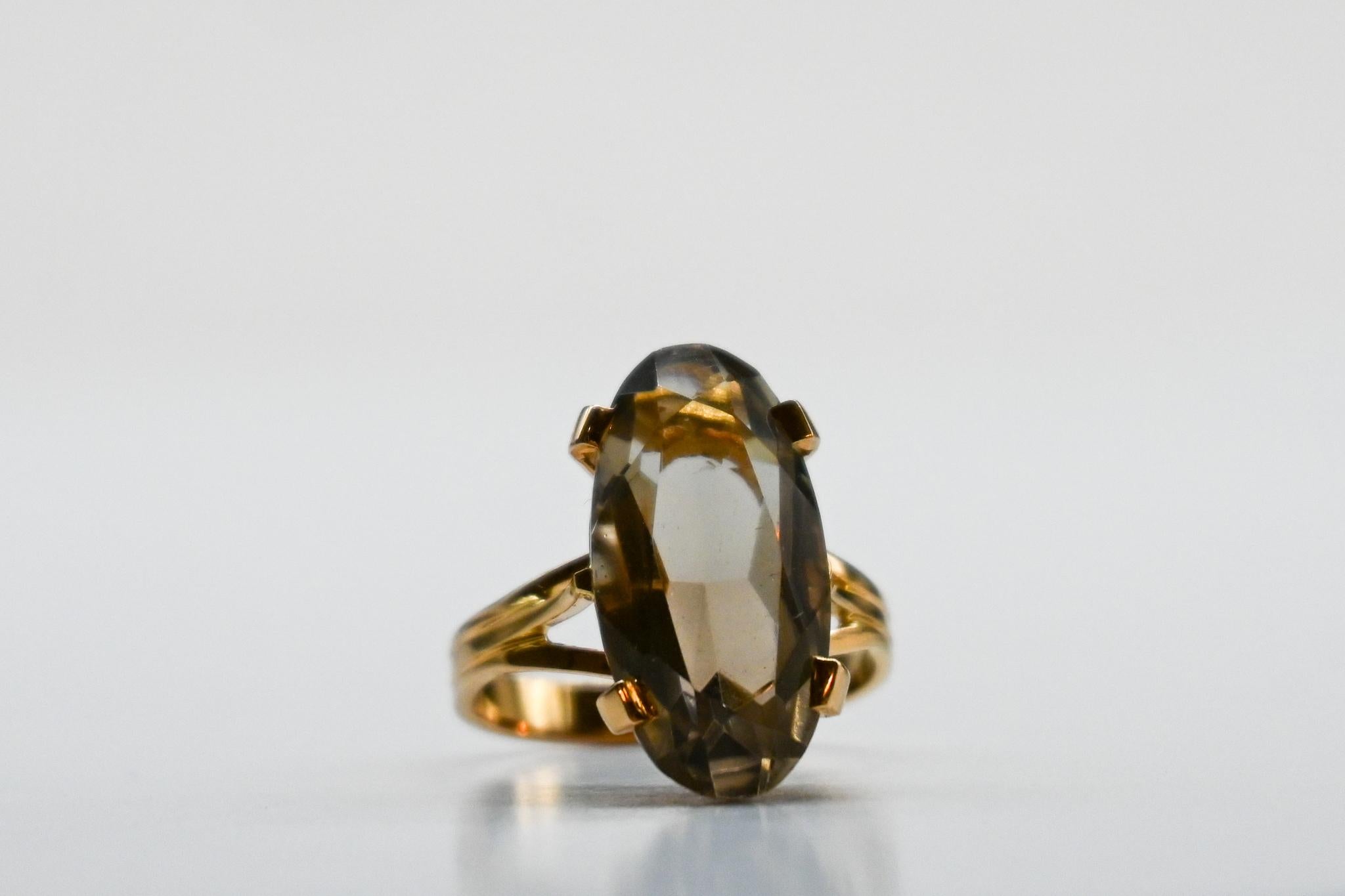 Gold Rauchquarz-Ring im Zustand „Hervorragend“ im Angebot in Vannes, FR