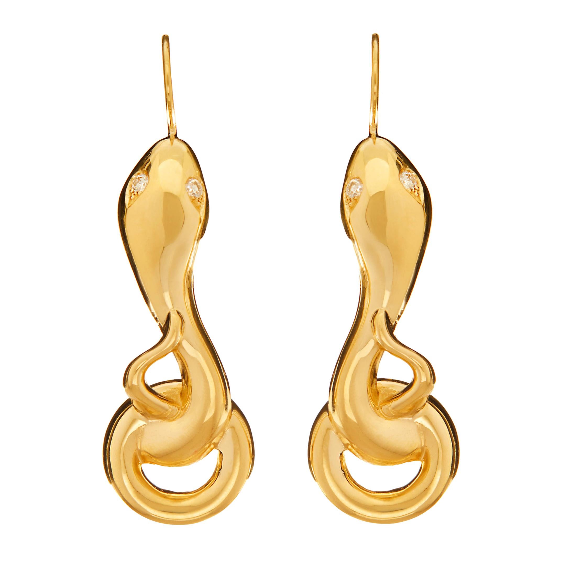 Gold Snake Earrings with 0.30 Carat Diamonds For Sale