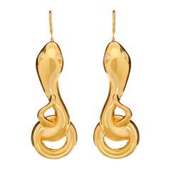 Gold Snake Earrings with 0.30 Carat Diamonds
