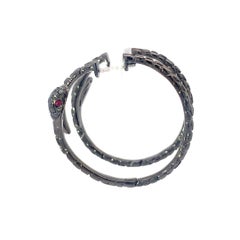 Gold Snake Earrings with Black Diamond and Rubies