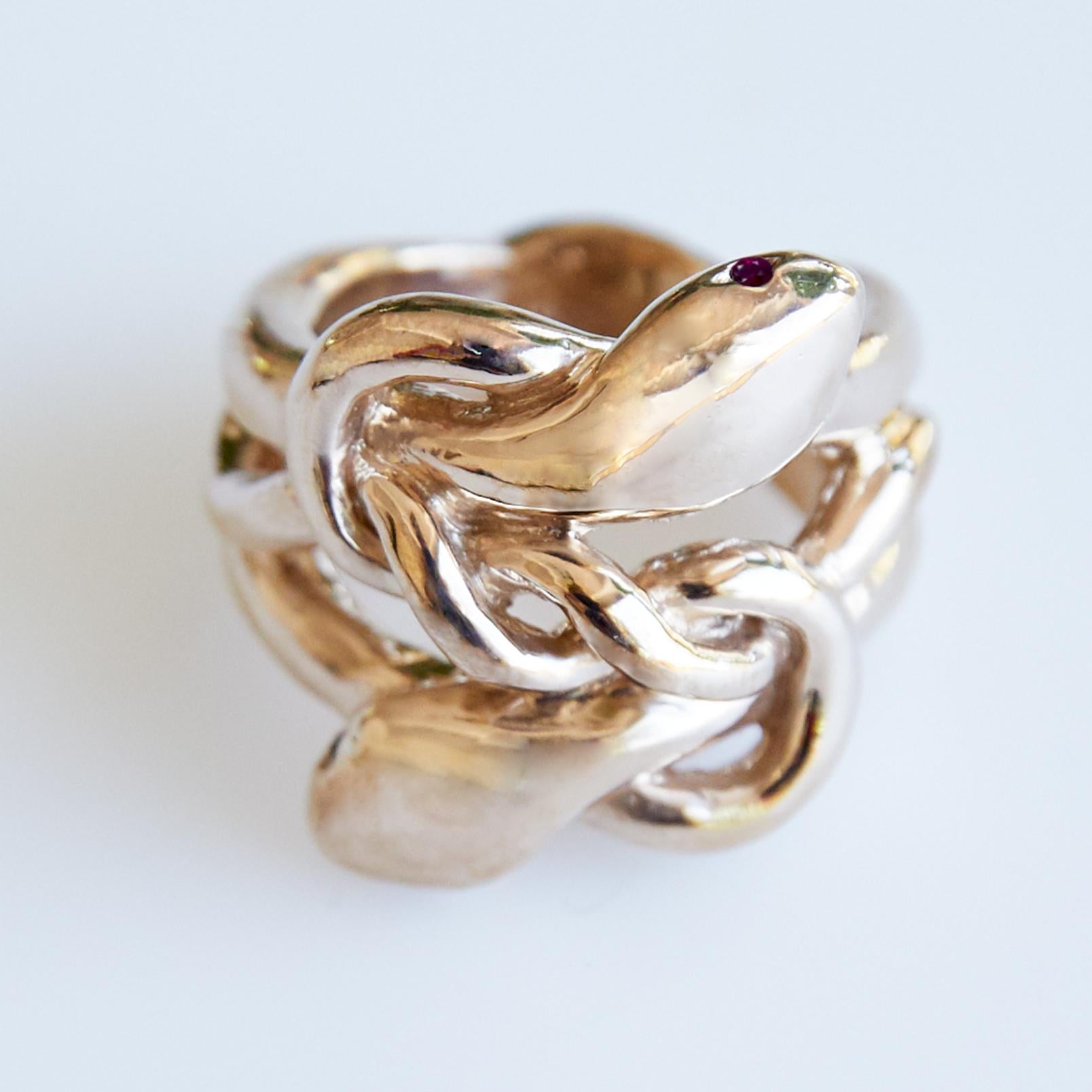 Brilliant Cut Gold Snake Ring Ruby Victorian Style For Sale