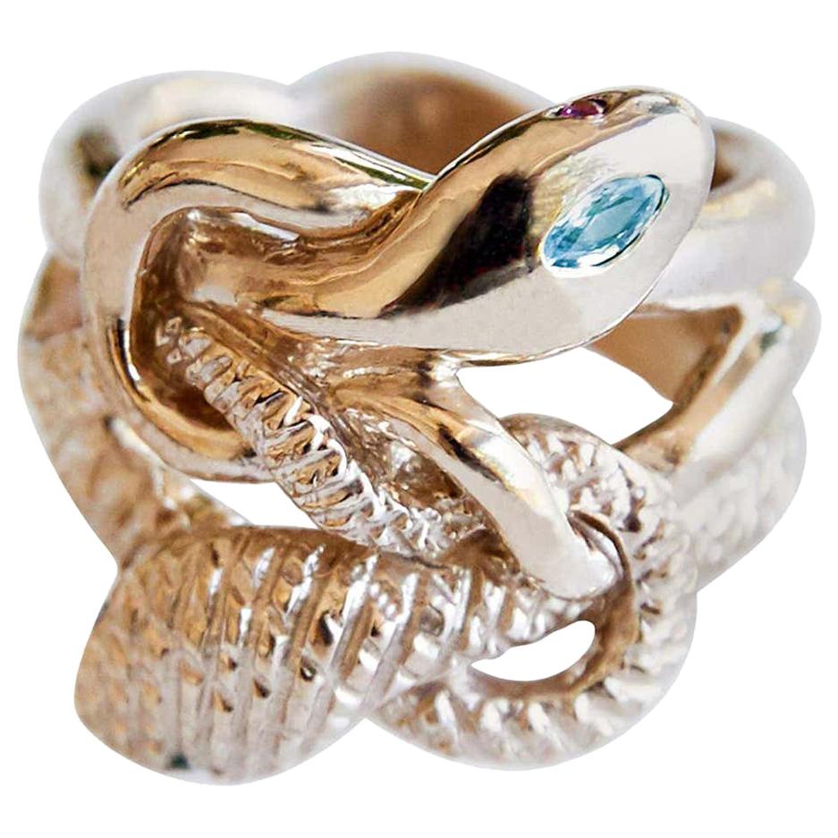 Gold Snake Ring Victorian Style Aquamarine Emerald Ruby J Dauphin For Sale