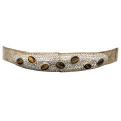 Gold Snake Skin Adjustable Belt W/ Jewels & Stones