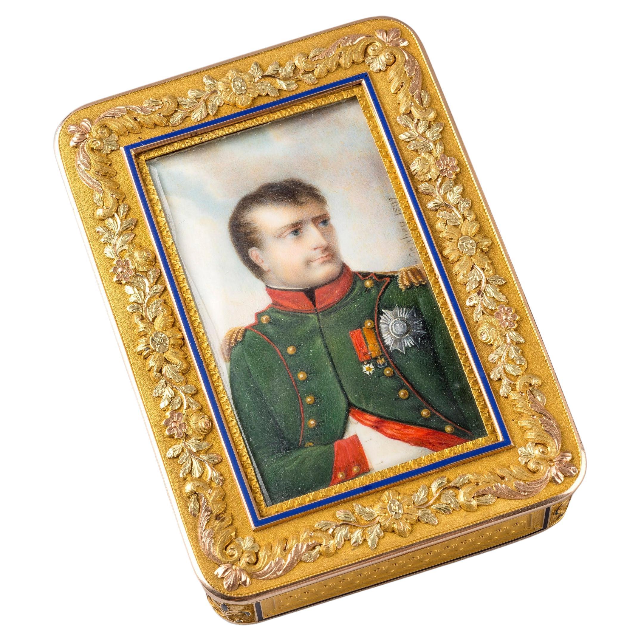 Gold Snuff Box with Portrait of Napoleon by Jean-Baptiste Isabey '1767–1855' For Sale