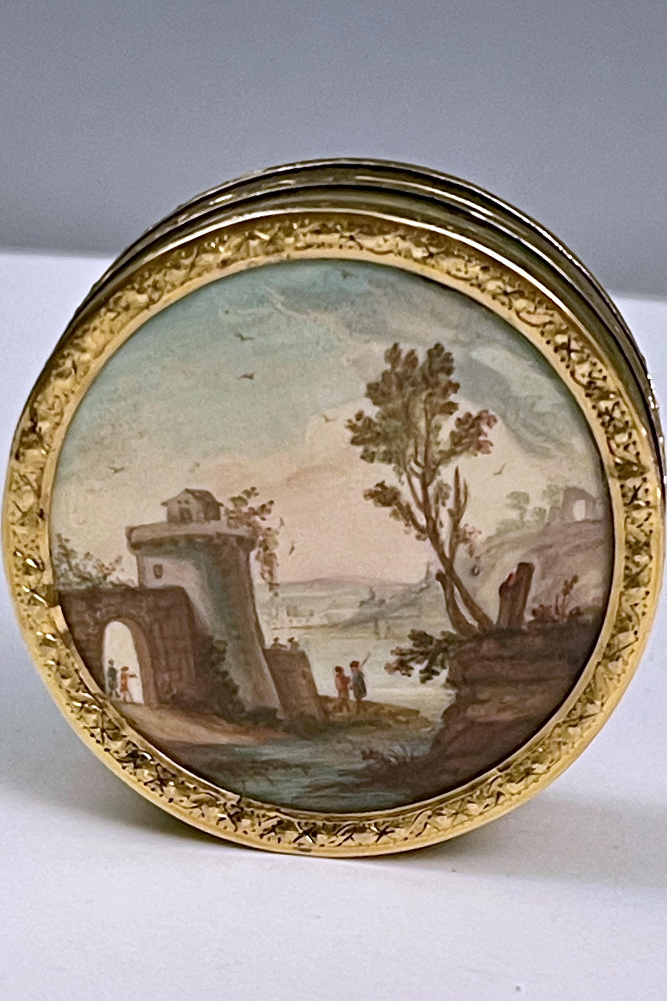 Goldschnupftabakdose, Guache, Schildkrötenpanzer, Frankreich 1784. im Angebot 3