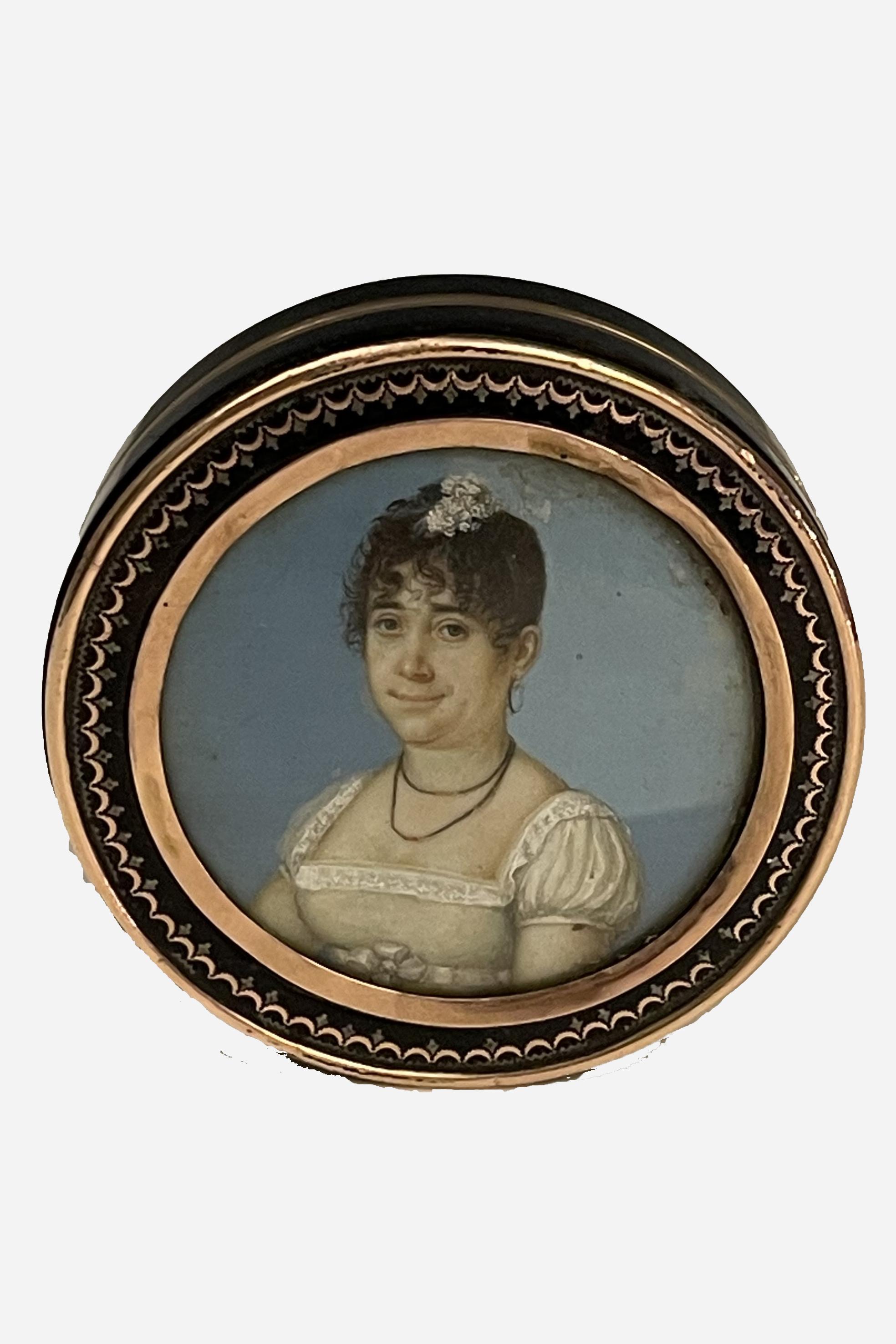 Goldene Schnupftabakdose mit Miniatur, Frankreich 1810.  im Zustand „Gut“ im Angebot in Milan, IT